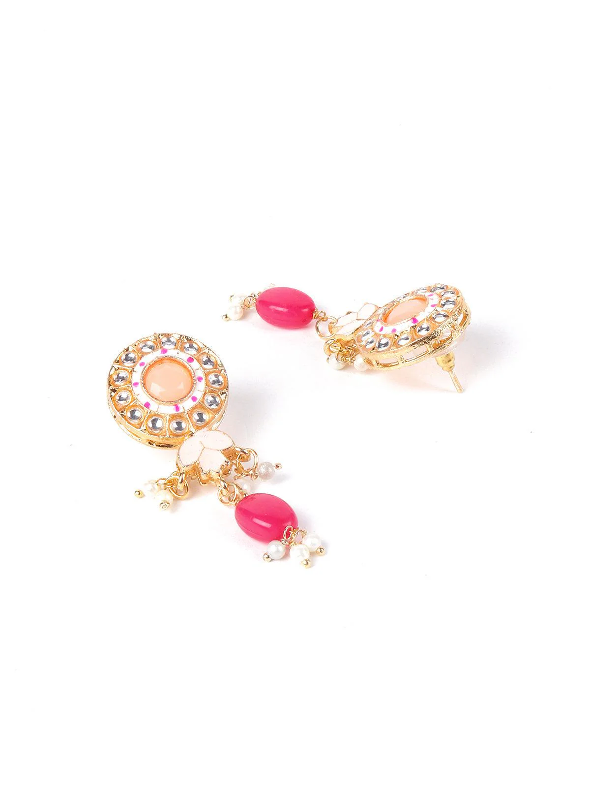 Odette Women Exquisite Peach Kundan Work Necklace Set - Image 6
