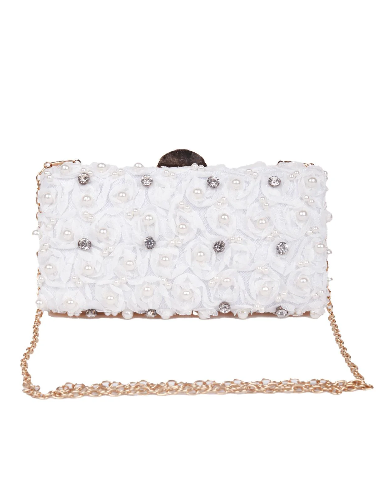 Odette Women White Metal Clutch/Sling Bag - Image 3