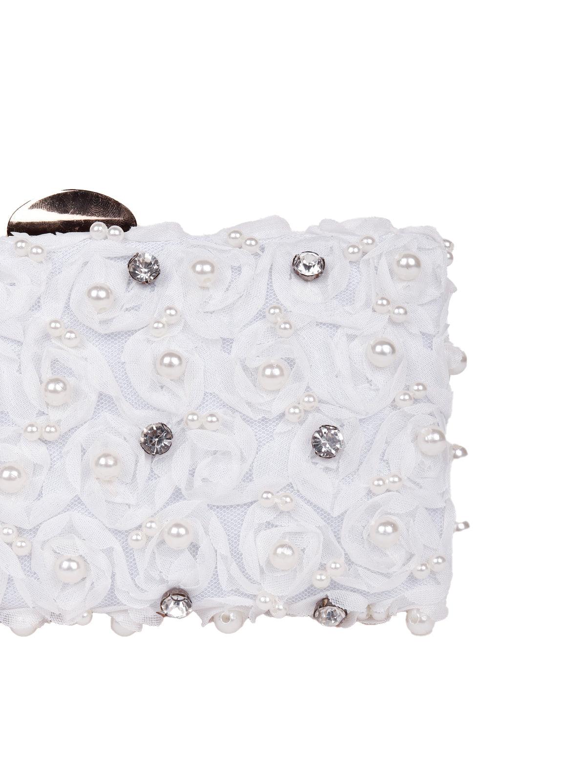 Odette Women White Metal Clutch/Sling Bag - Image 5