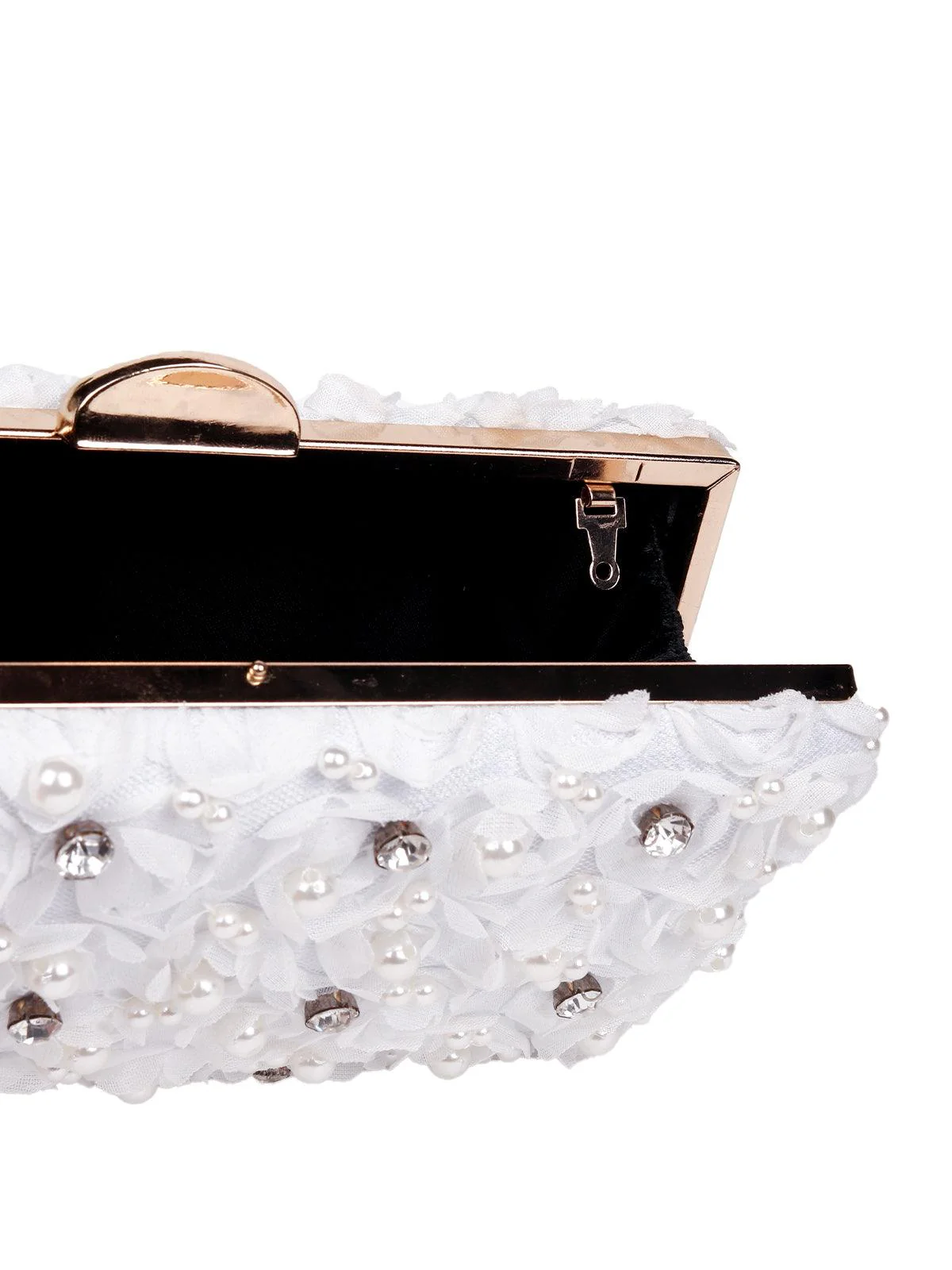 Odette Women White Metal Clutch/Sling Bag - Image 6