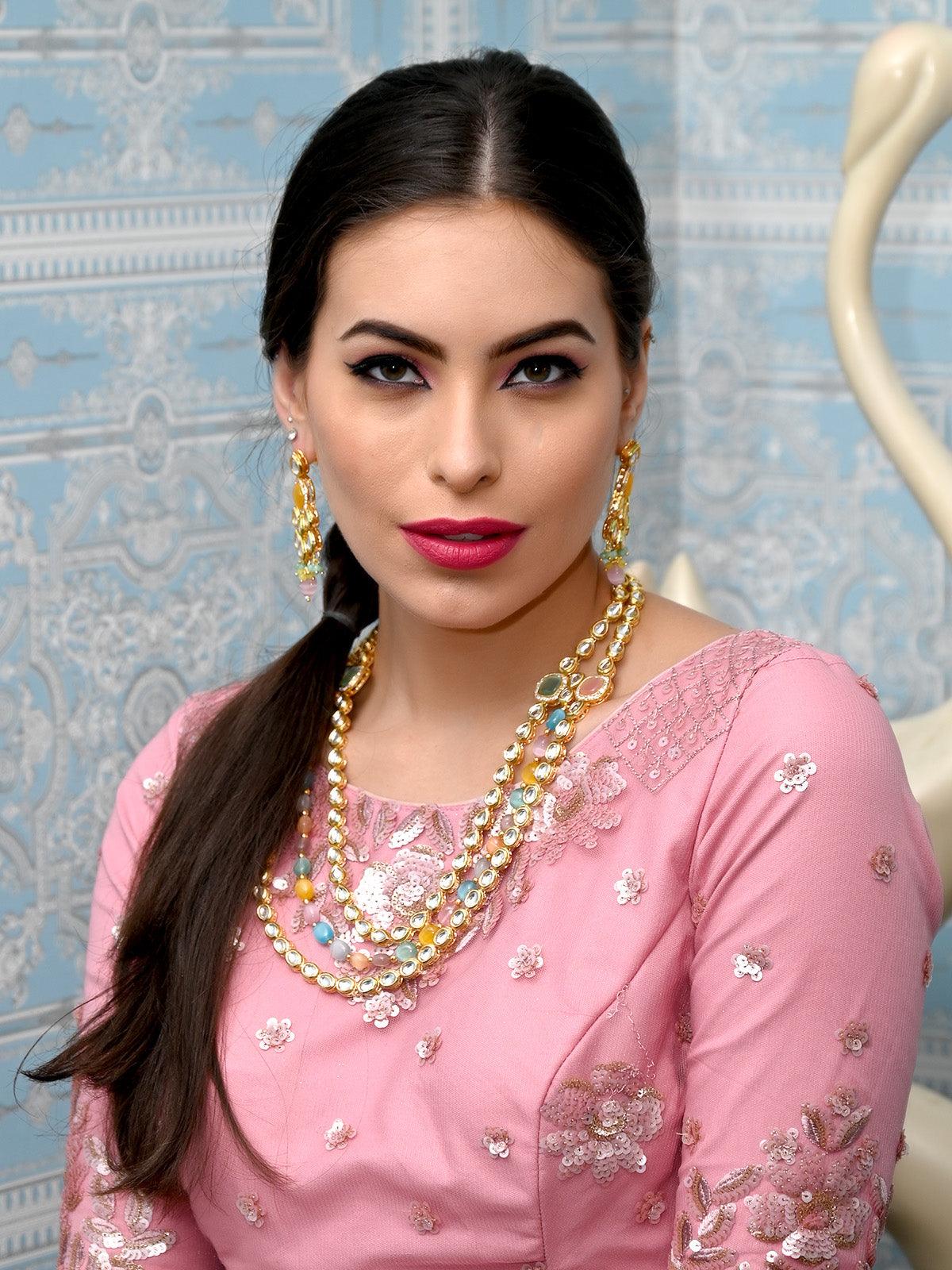 Odette Women Exquisitly Crafted Gold Long Necklace Set