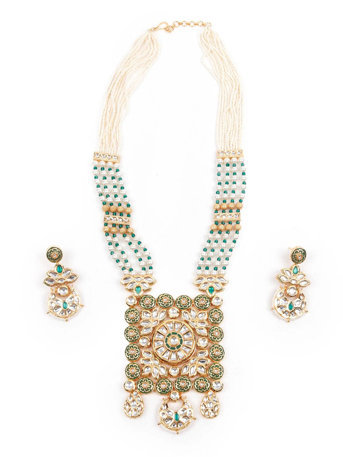 Odette Women Exquisitly Crafted Gold Long Necklace Set - Image 3