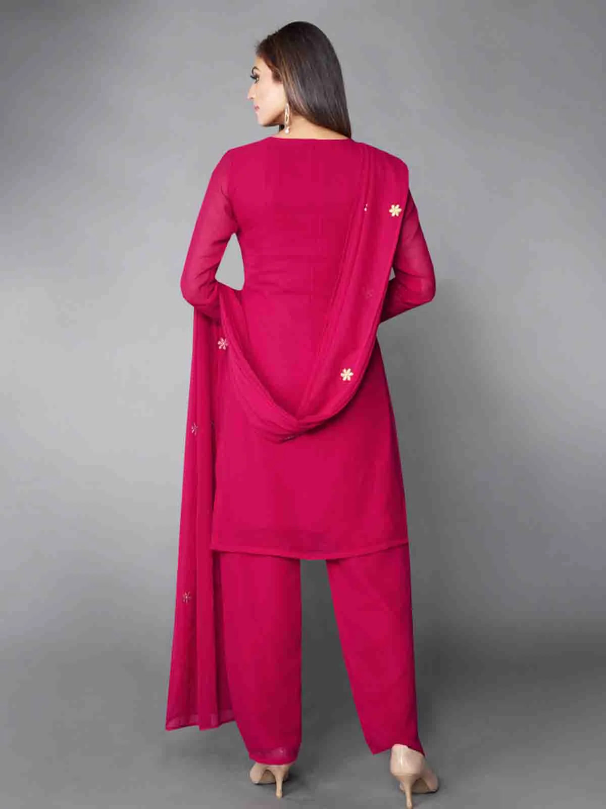 Odette Women Fancy Pink Semi Stitched Kurta Set - Image 4