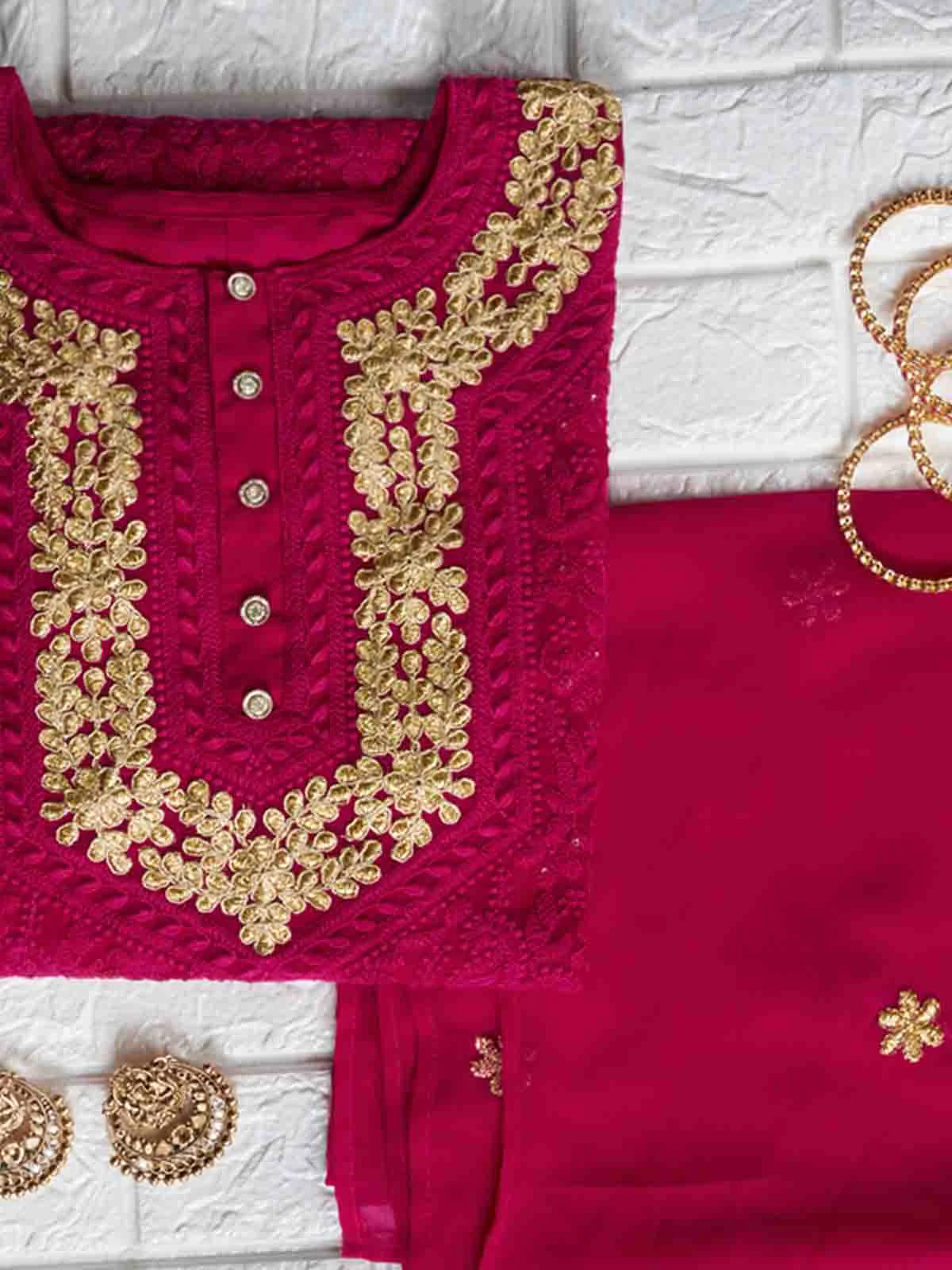 Odette Women Fancy Pink Semi Stitched Kurta Set - Image 5