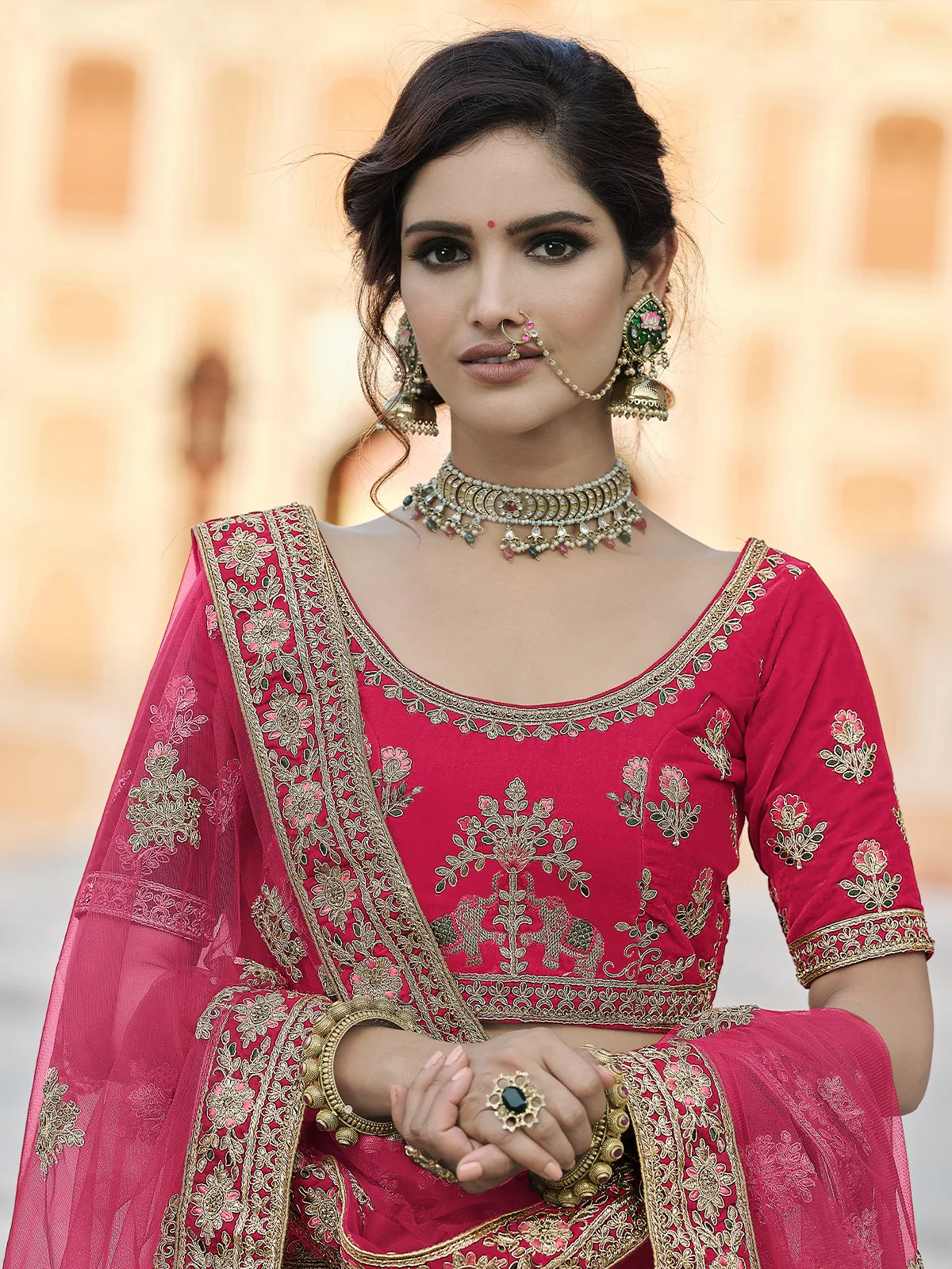Odette Women Fancy Pink Semi Stitched Lehenga With Unstitched Blouse - Image 2