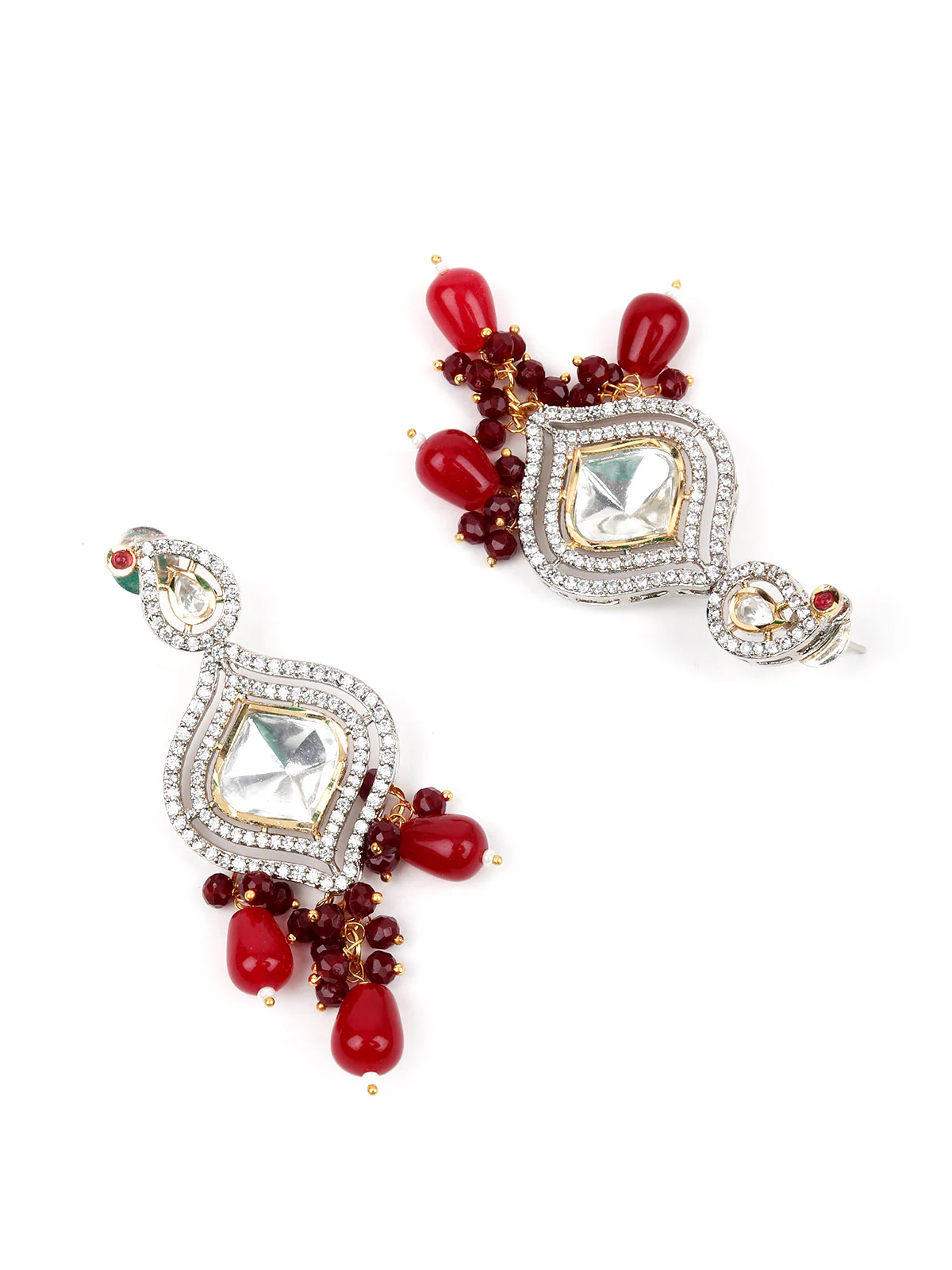 Odette Women Faux Maroon And White Stones Studded Choker Necklace Set - Image 5