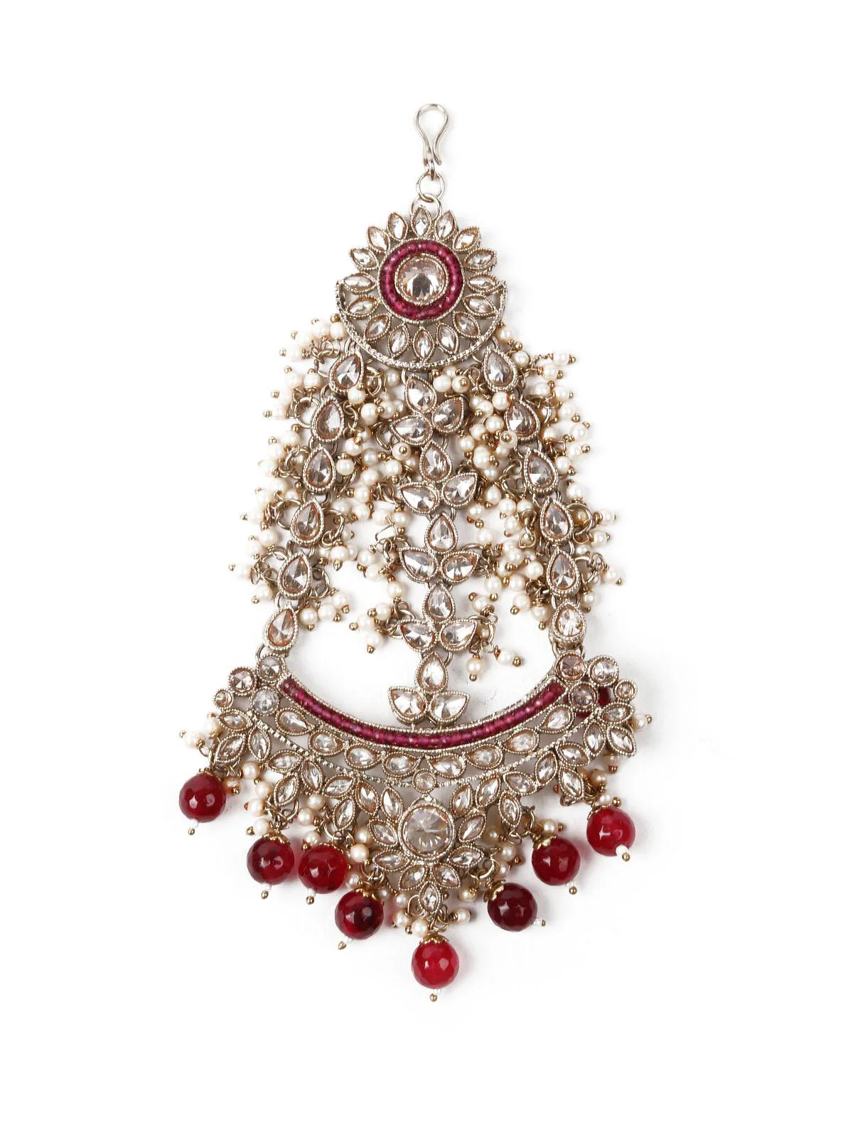 Odette Women Faux Pearl And Kundan Three Layered Jewelry Set - Image 11
