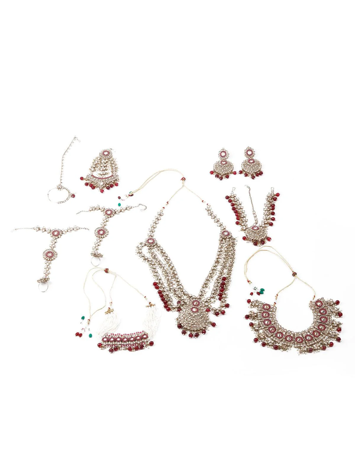 Odette Women Faux Pearl And Kundan Three Layered Jewelry Set - Image 3