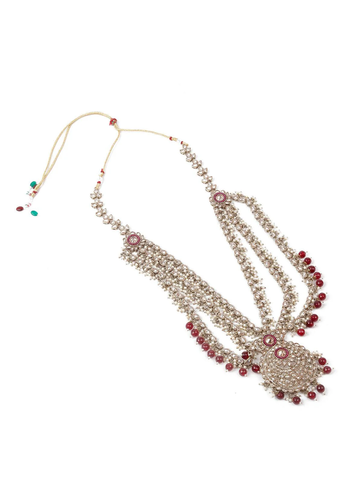 Odette Women Faux Pearl And Kundan Three Layered Jewelry Set - Image 4