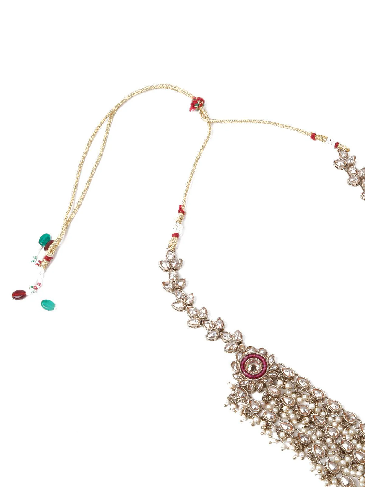 Odette Women Faux Pearl And Kundan Three Layered Jewelry Set - Image 6