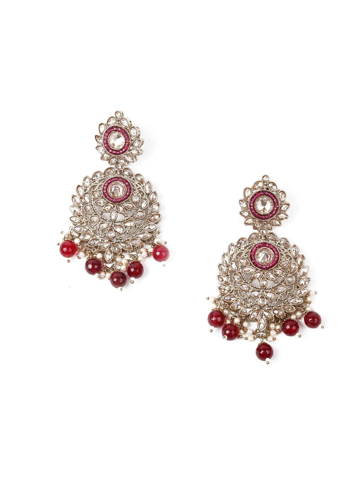 Odette Women Faux Pearl And Kundan Three Layered Jewelry Set - Image 9