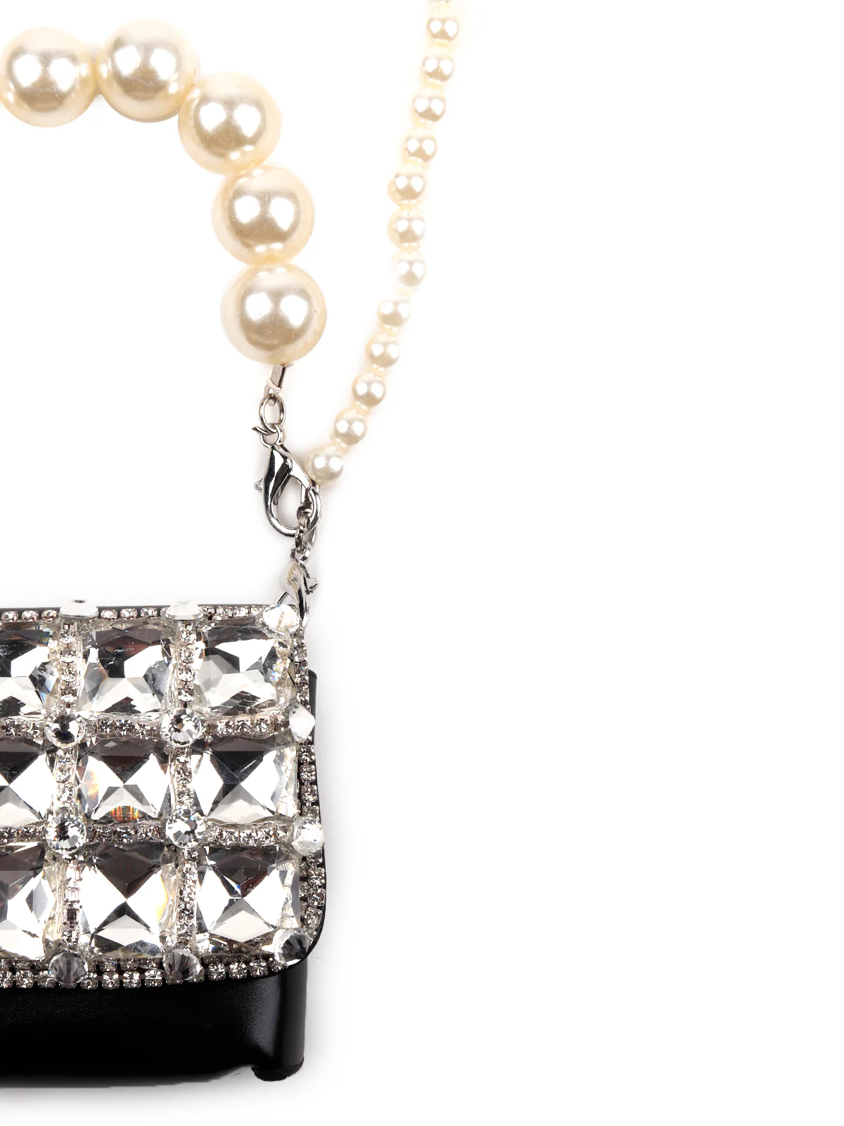 Odette Women Faux Stones Embellished Black Pouch With Pearl Belt - Image 4