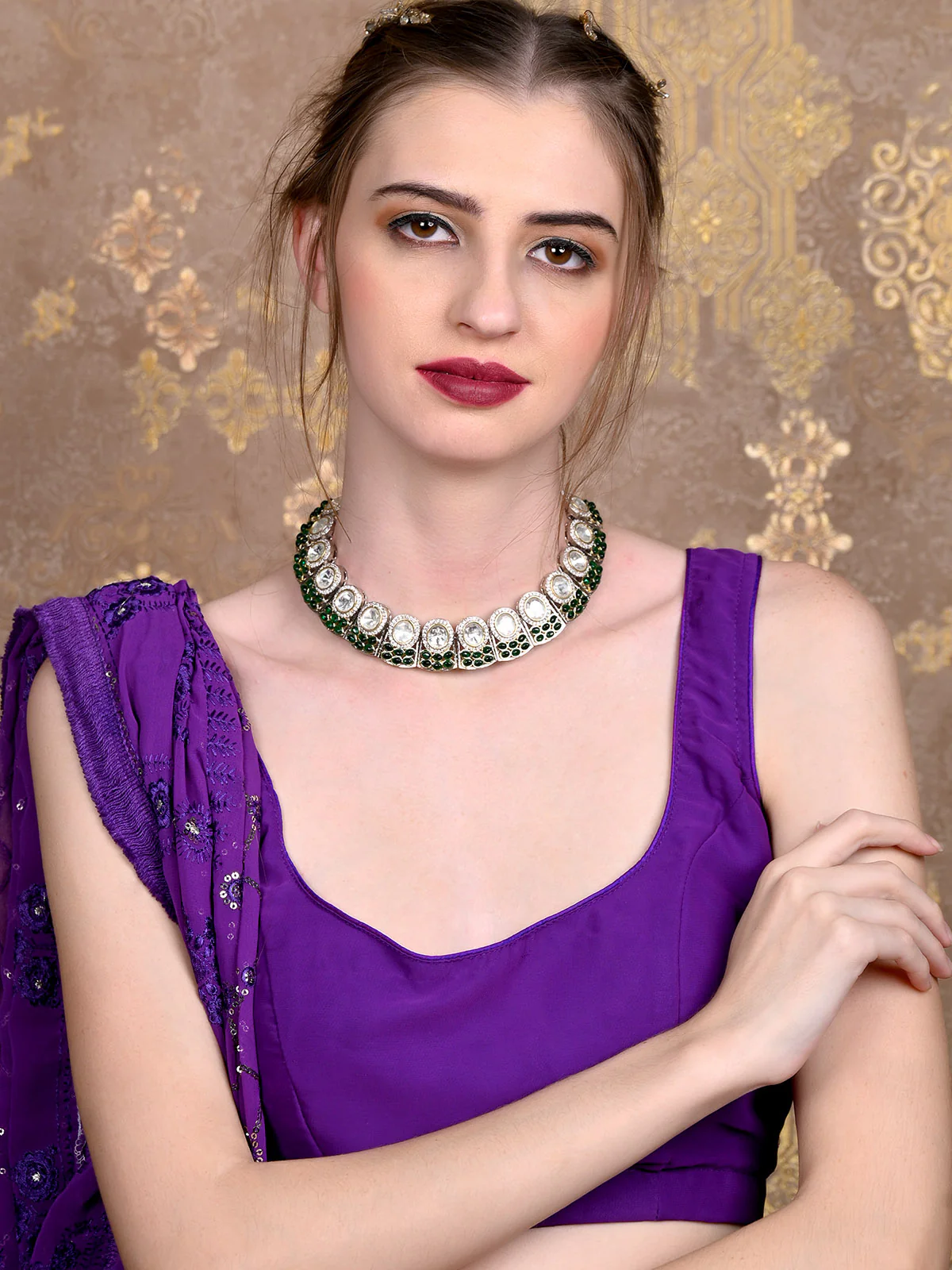Odette Women Faux Stones Studded Choker Necklace Set - Image 2