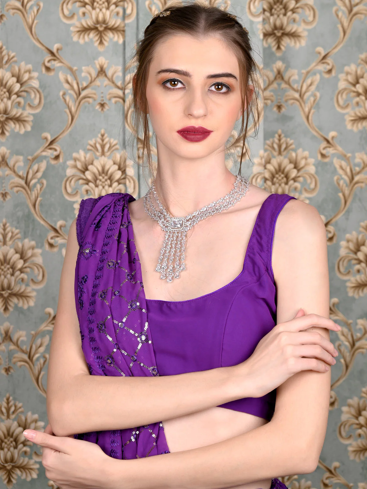 Odette Women Faux White Stones Studded Necklace Set - Image 2