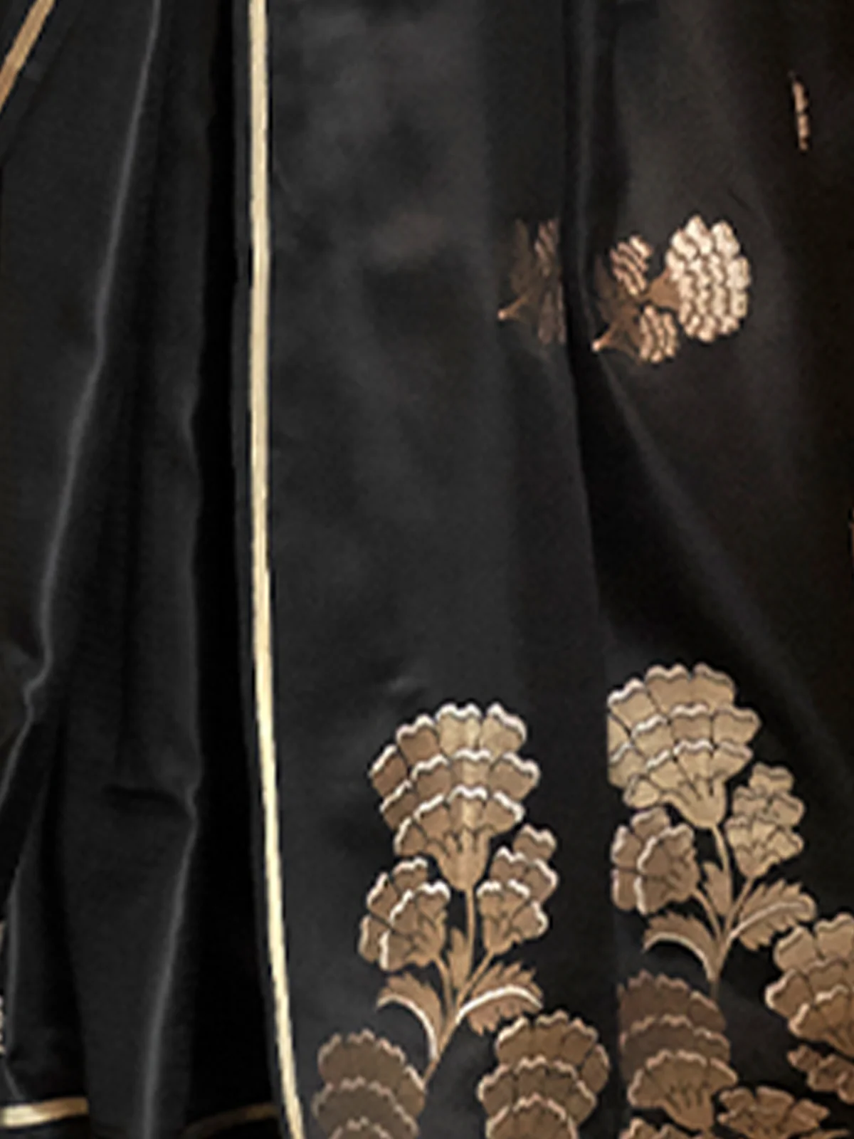 Odette Women Festive Black Satin Printed Saree With Unstitched Blouse - Image 5
