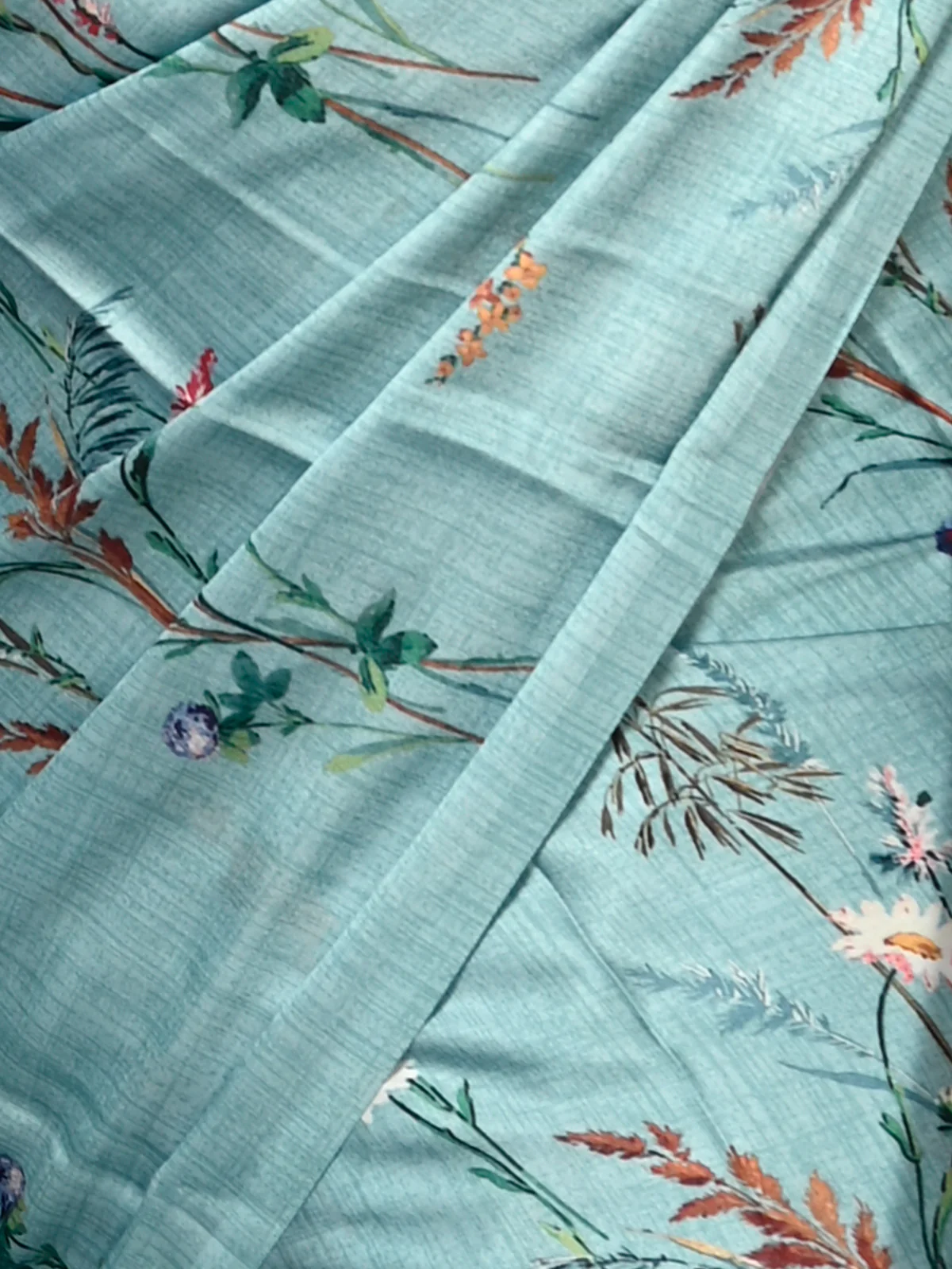 Odette Women Festive Blue Satin Printed Saree With Unstitched Blouse - Image 6