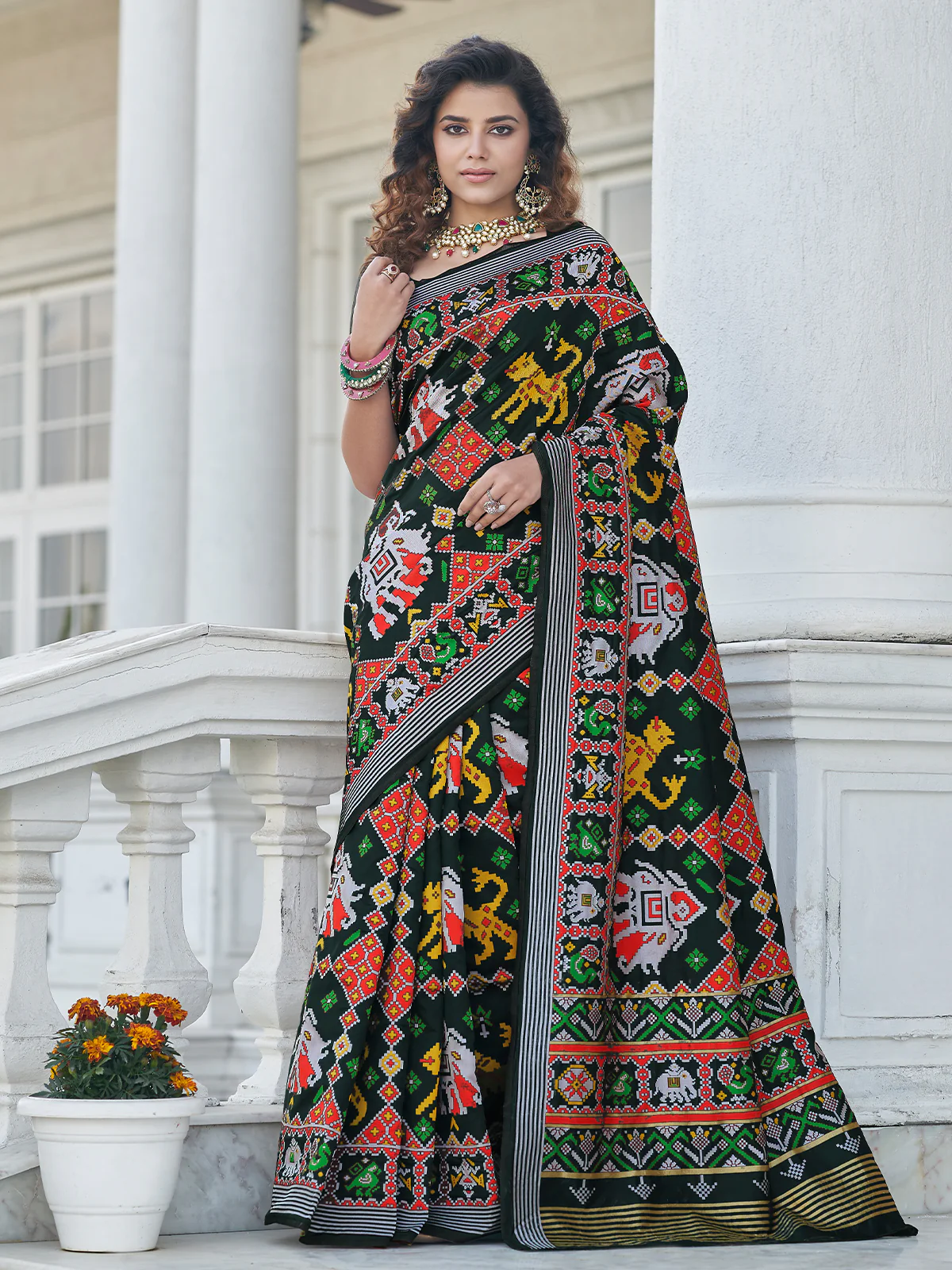 Odette Women Festive Designer Black Saree With Unstitched Blouse