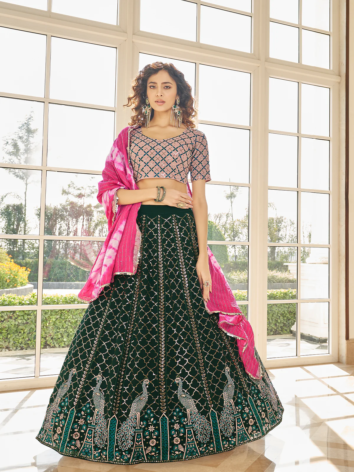 Odette Women Green Semi Stitched Lehenga With  Unstitched Blouse - Image 4