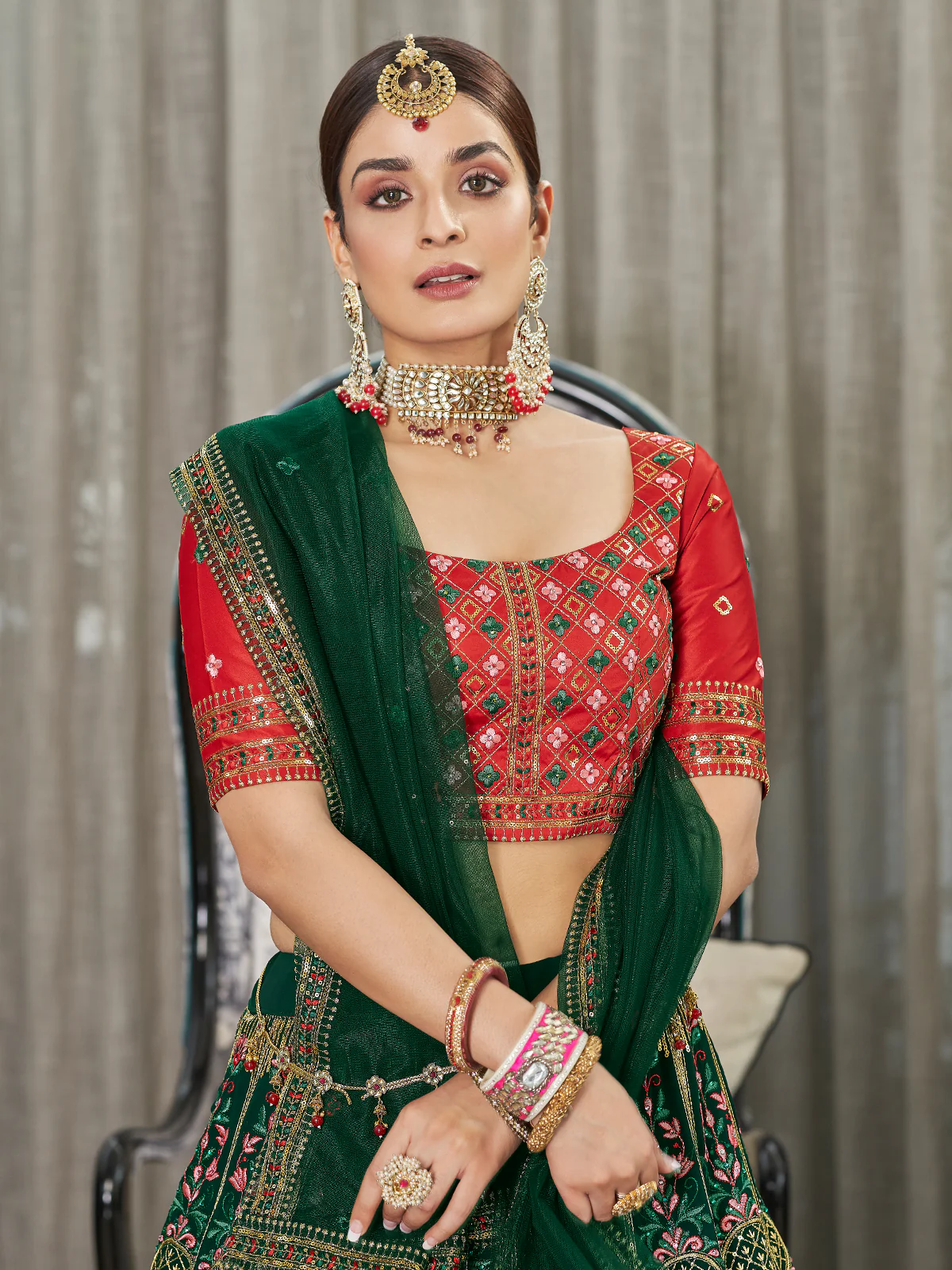 Odette Women Green Semi Stitched Lehenga With  Unstitched Blouse - Image 3