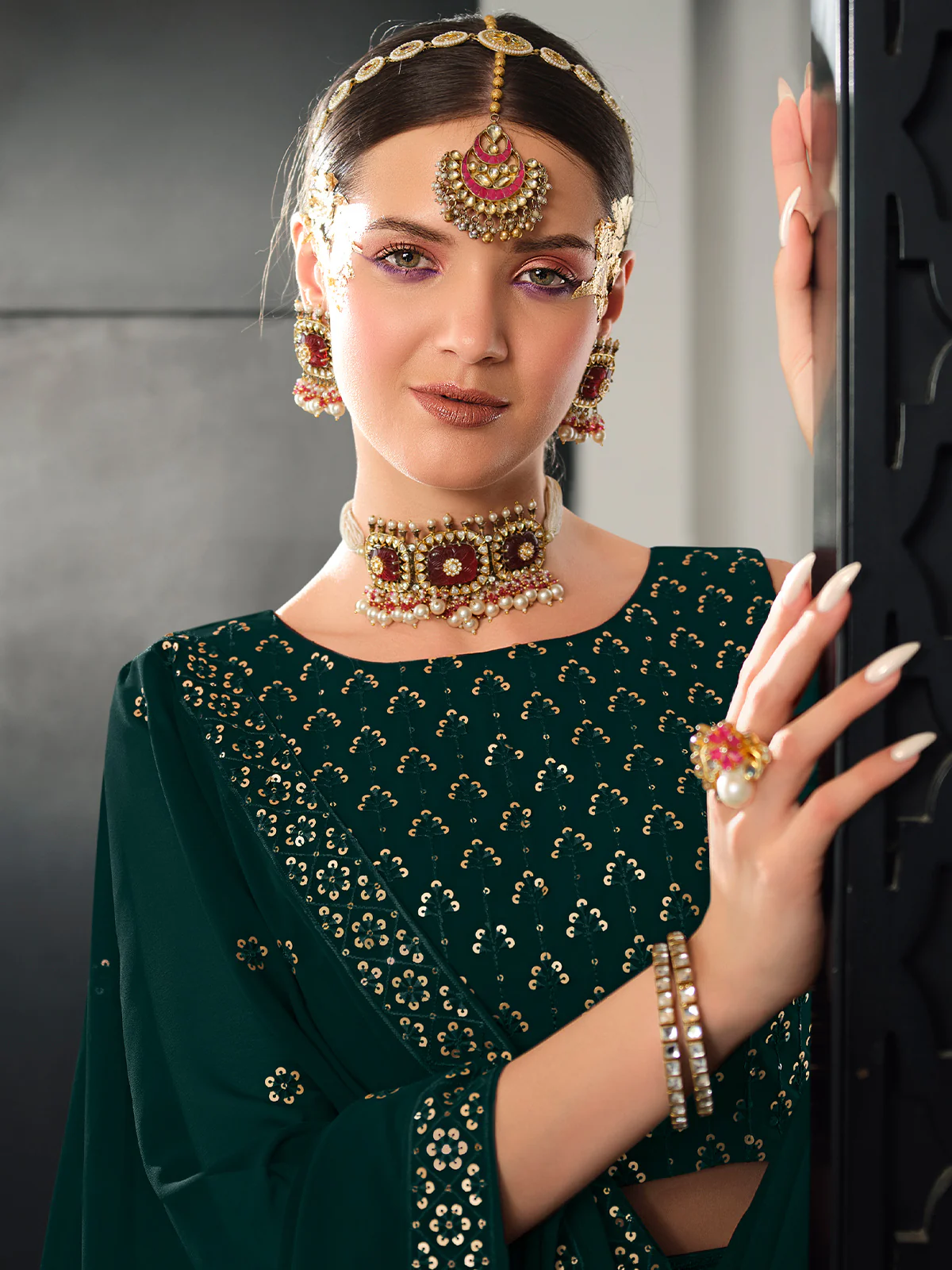 Odette Women Green Semi Stitched Lehenga With  Unstitched Blouse - Image 2