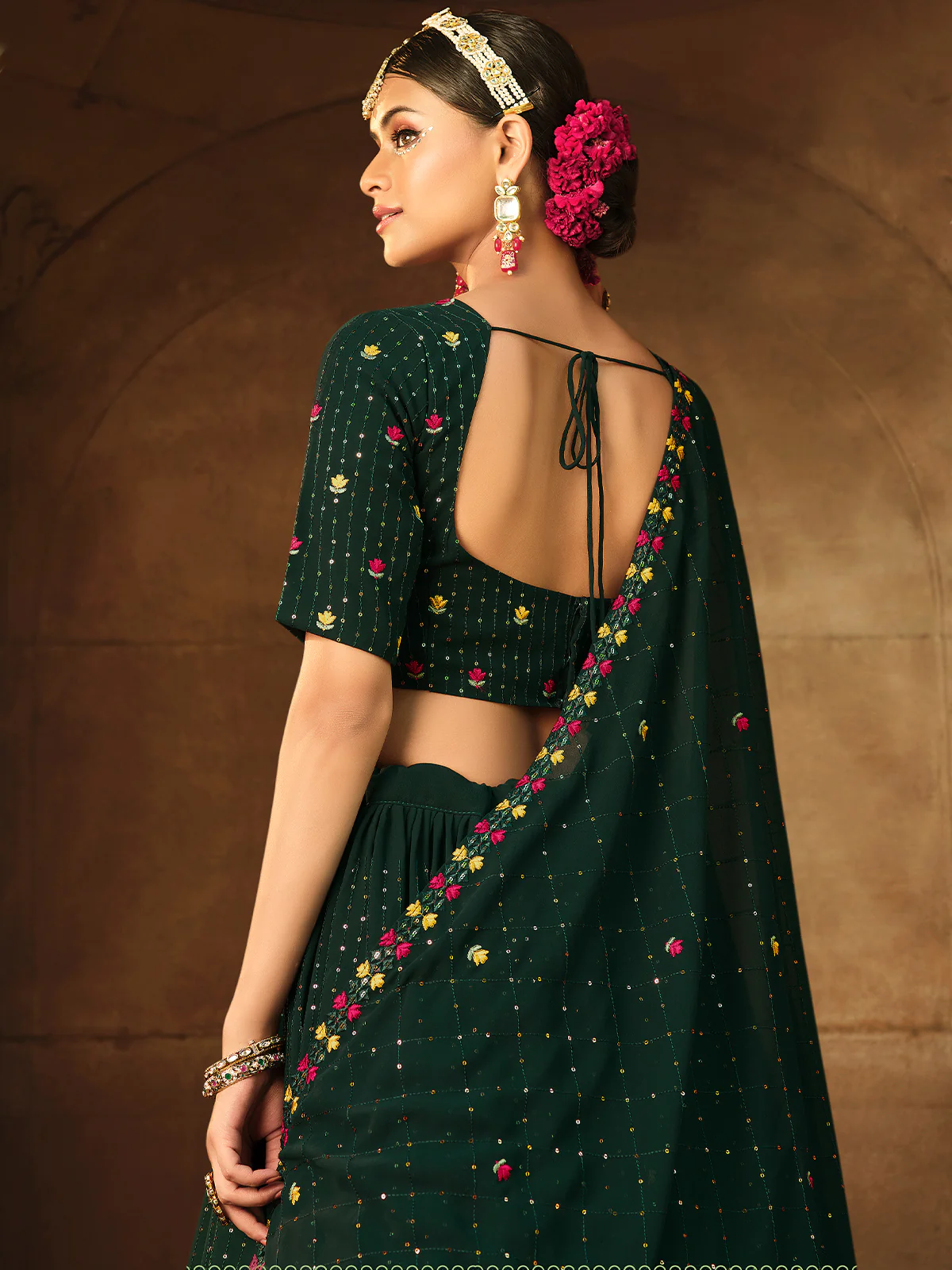 Odette Women Green Semi Stitched Lehenga With  Unstitched Blouse - Image 4