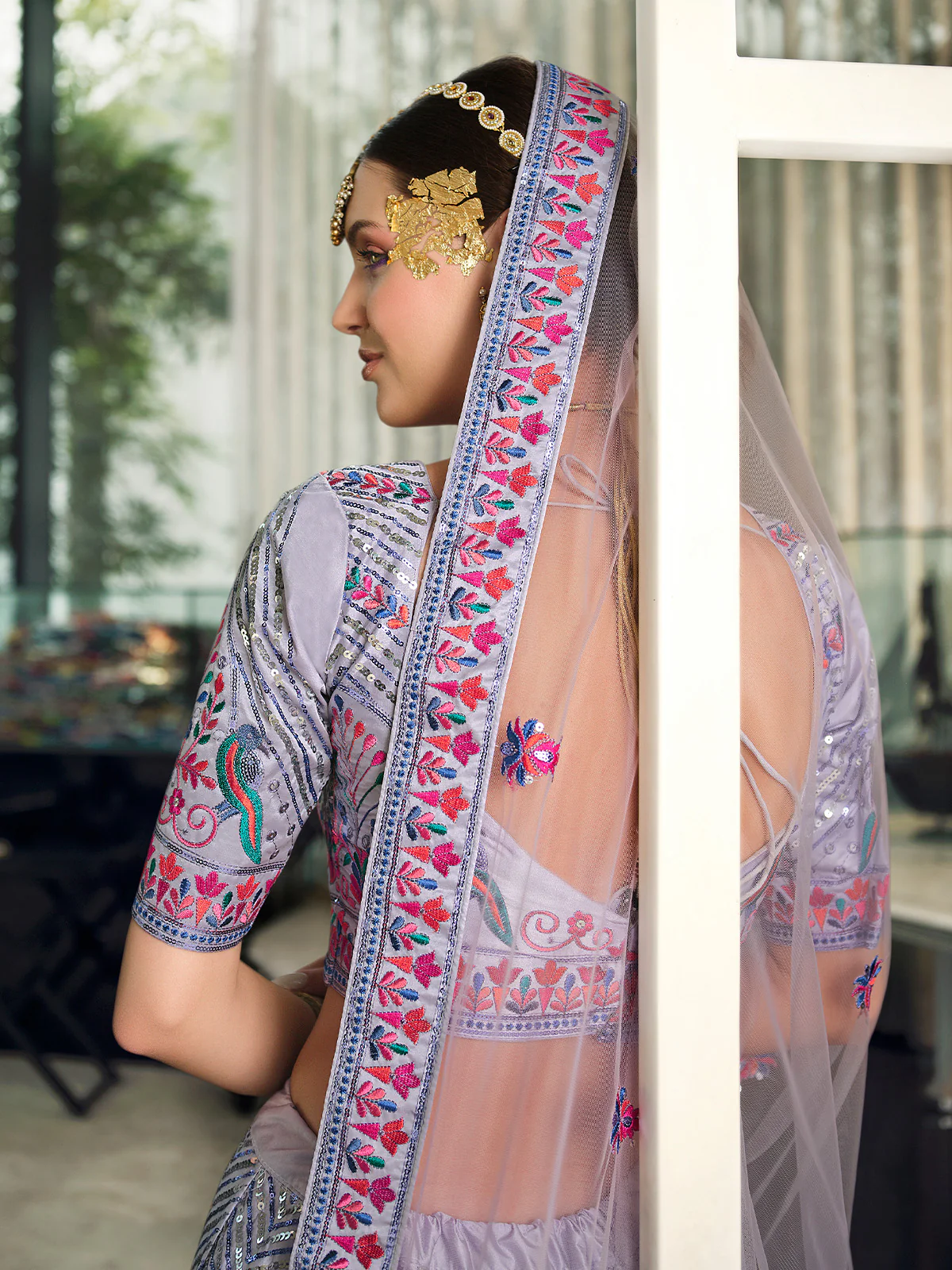 Odette Women Lavender Semi Stitched Lehenga With  Unstitched Blouse - Image 4