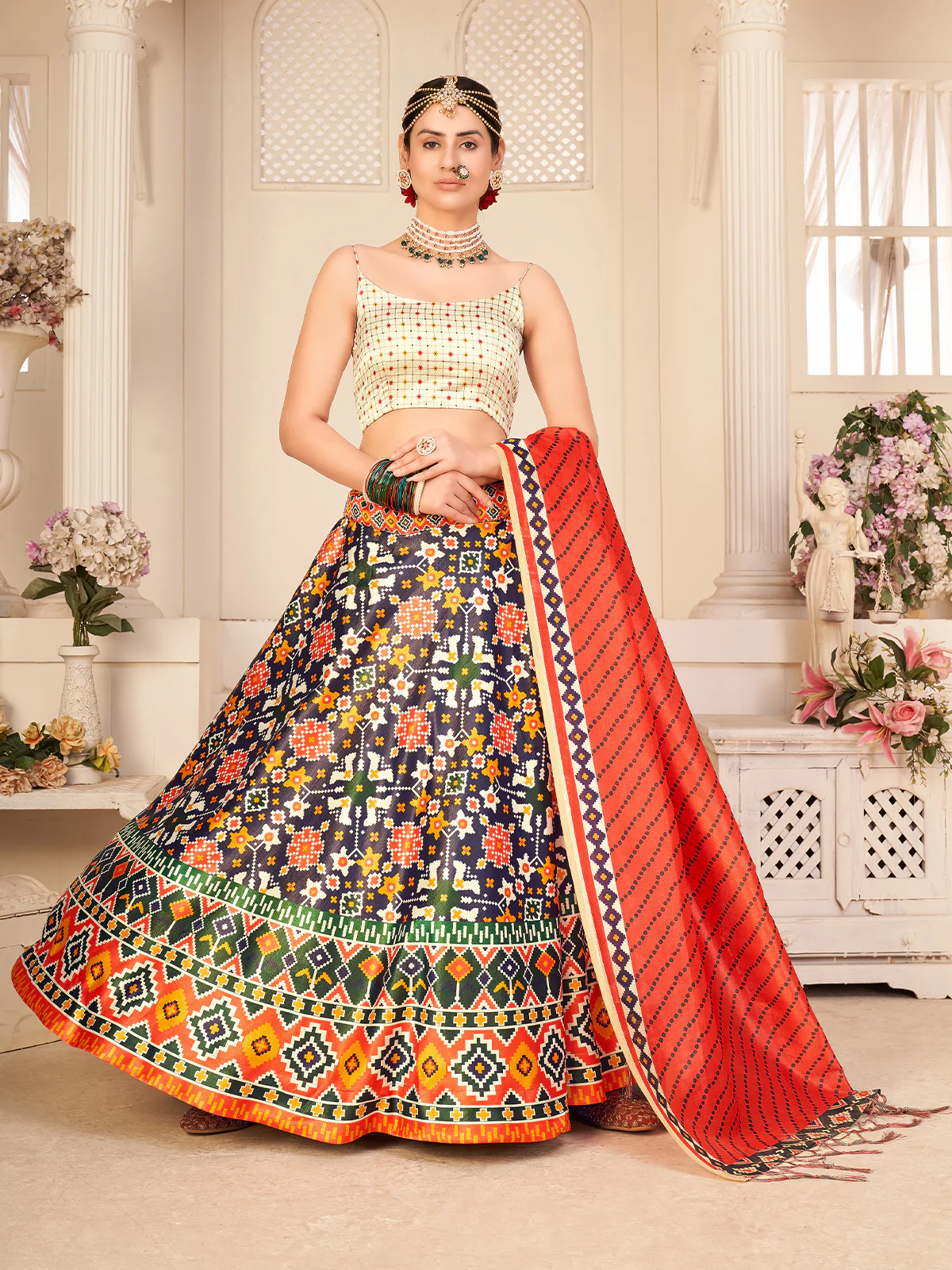 Odette Women Multicolor Semi Stitched Lehenga With  Unstitched Blouse - Image 3