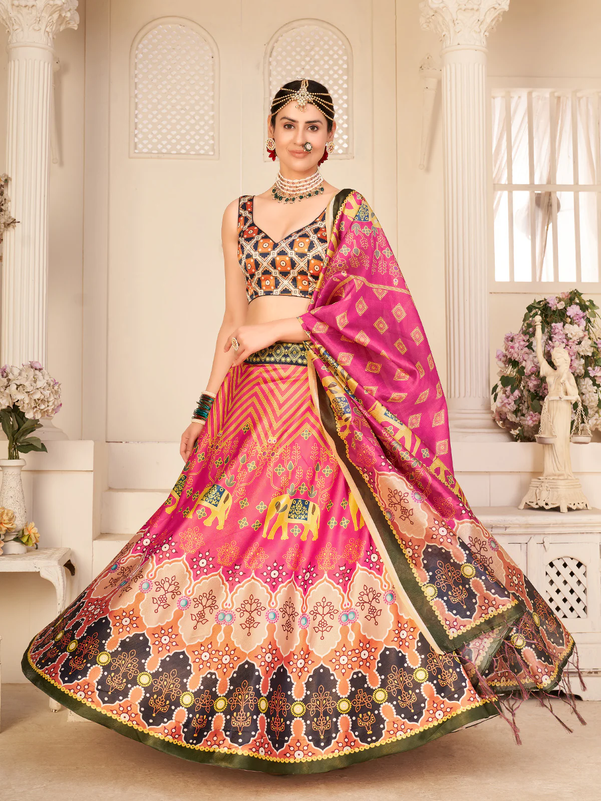 Odette Women Multicolor Semi Stitched Lehenga With  Unstitched Blouse - Image 2
