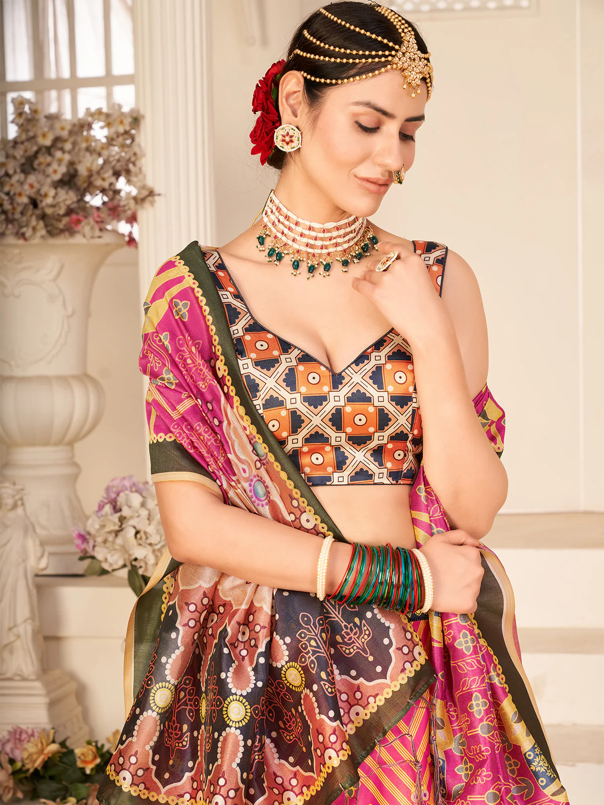 Odette Women Multicolor Semi Stitched Lehenga With  Unstitched Blouse - Image 3