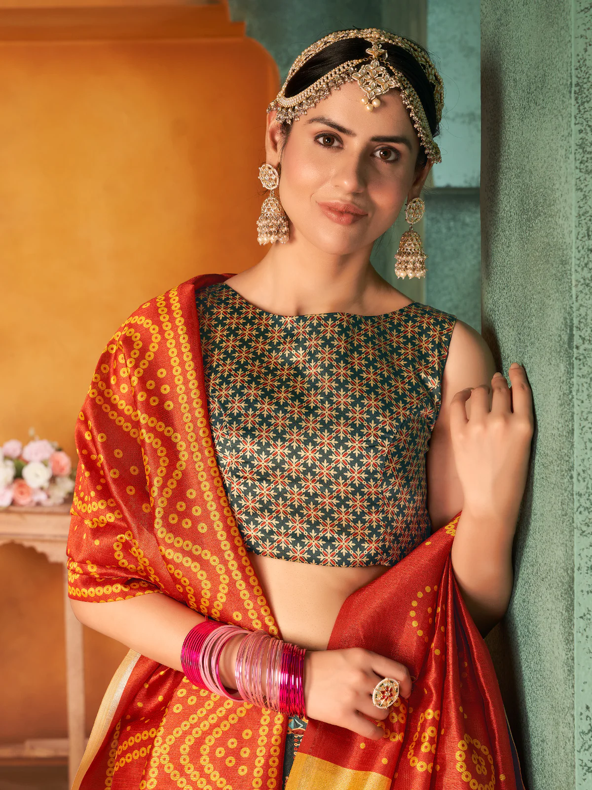 Odette Women Olive Green Semi Stitched Lehenga With  Unstitched Blouse - Image 2