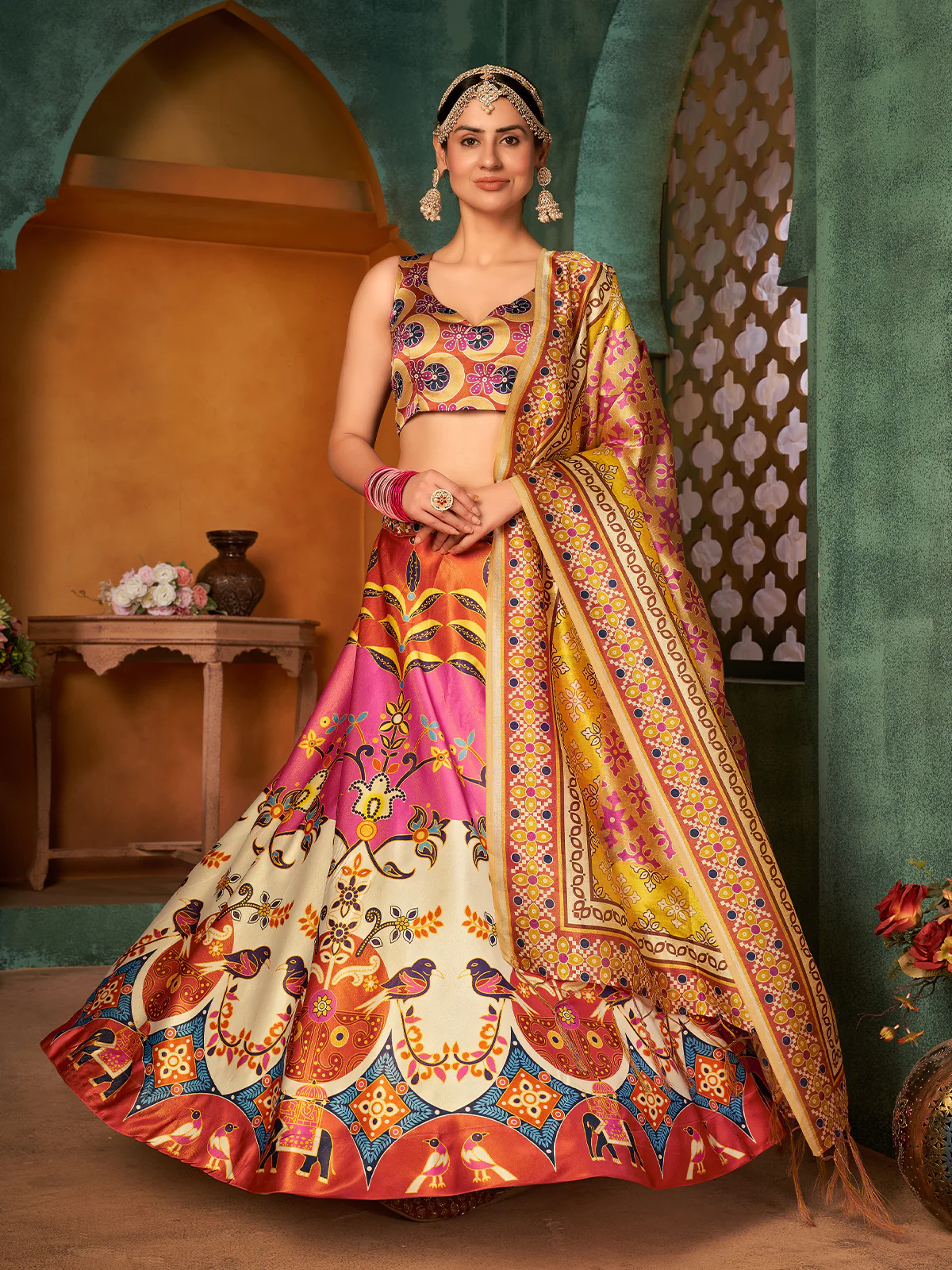 Odette Women Multicolor Semi Stitched Lehenga With  Unstitched Blouse - Image 3