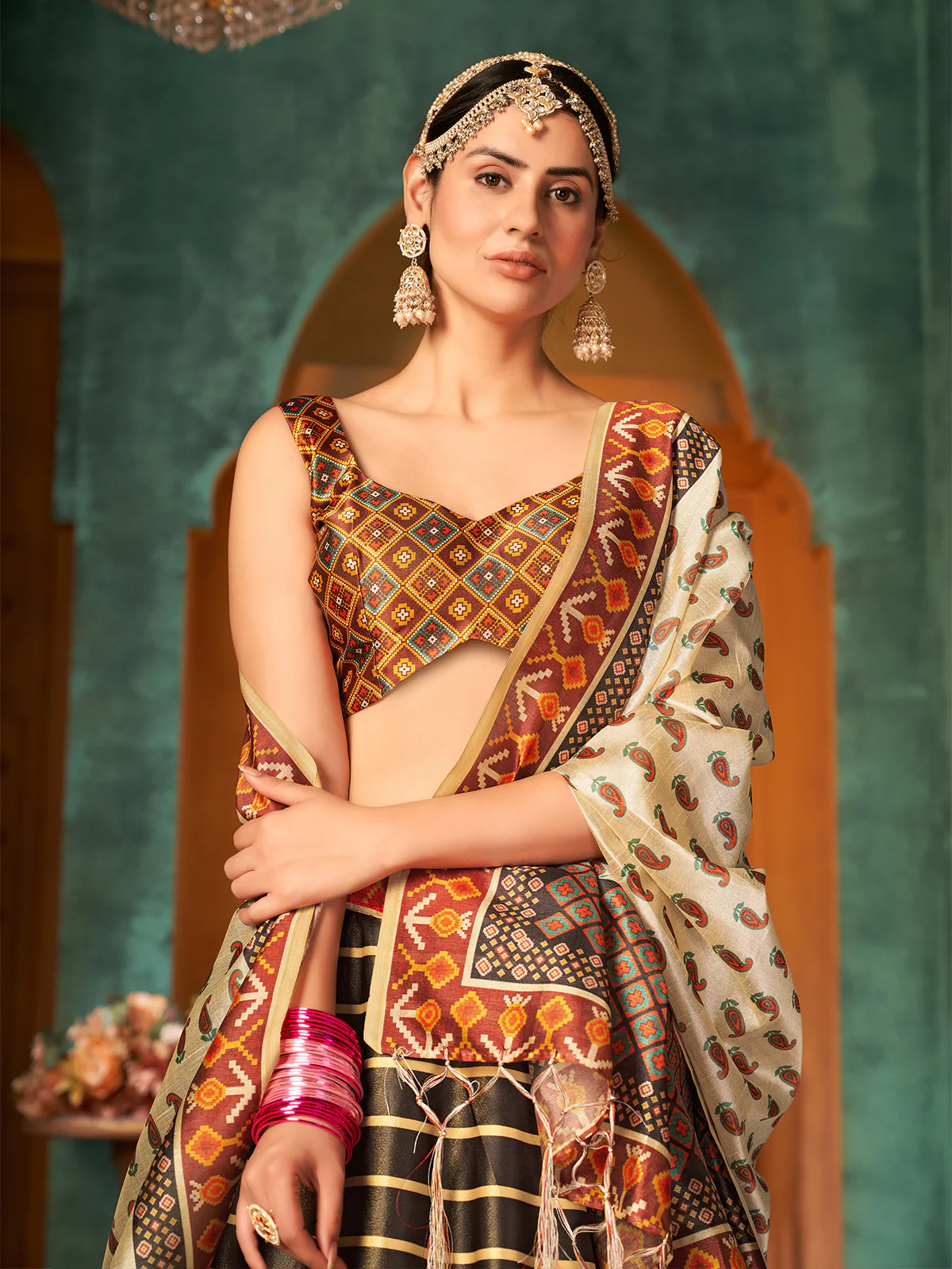 Odette Women Multicolor Semi Stitched Lehenga With  Unstitched Blouse - Image 3