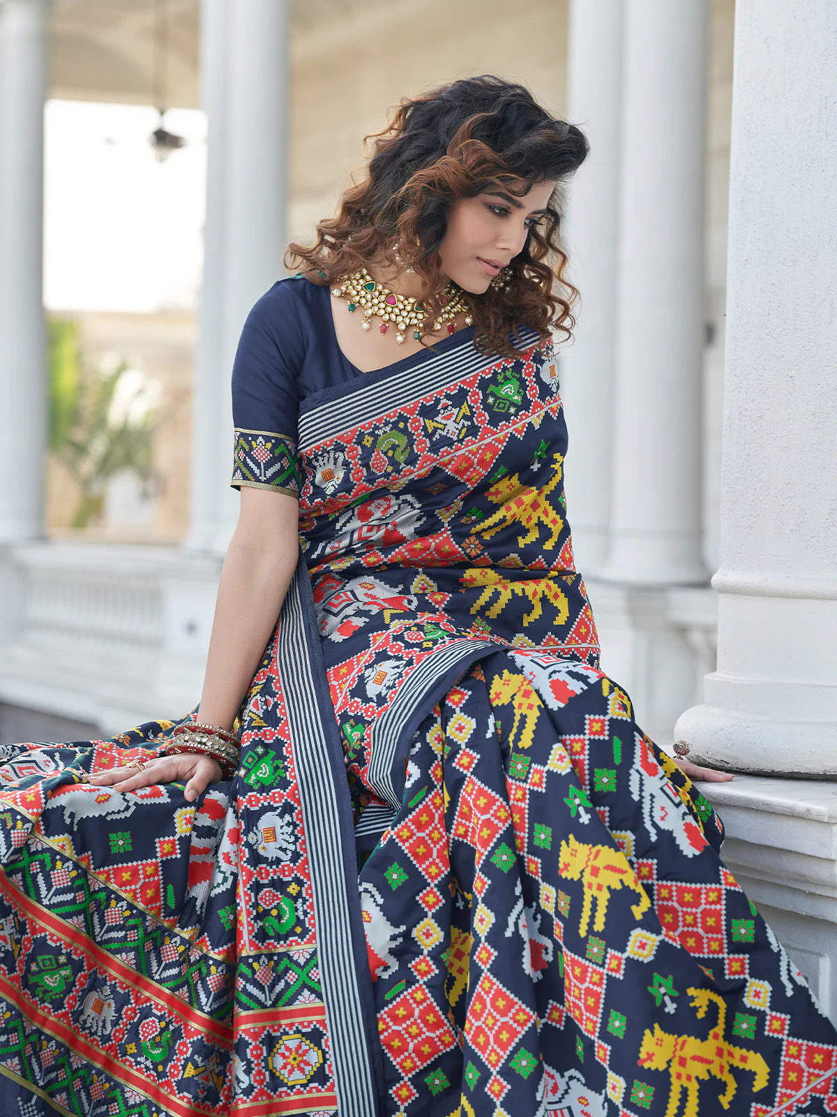 Odette Women Festive Designer Dark Blue Saree With Unstitched Blouse - Image 2