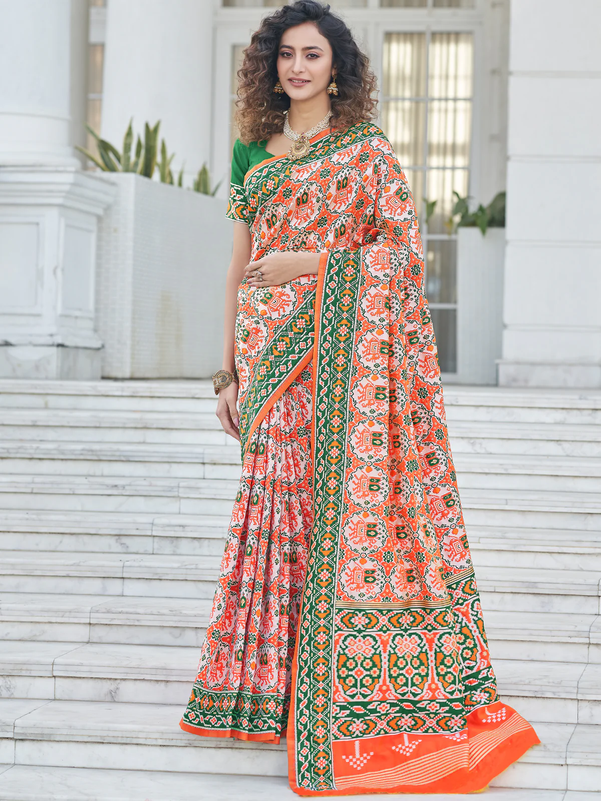 Odette Women Festive Designer Orange Saree With Unstitched Blouse