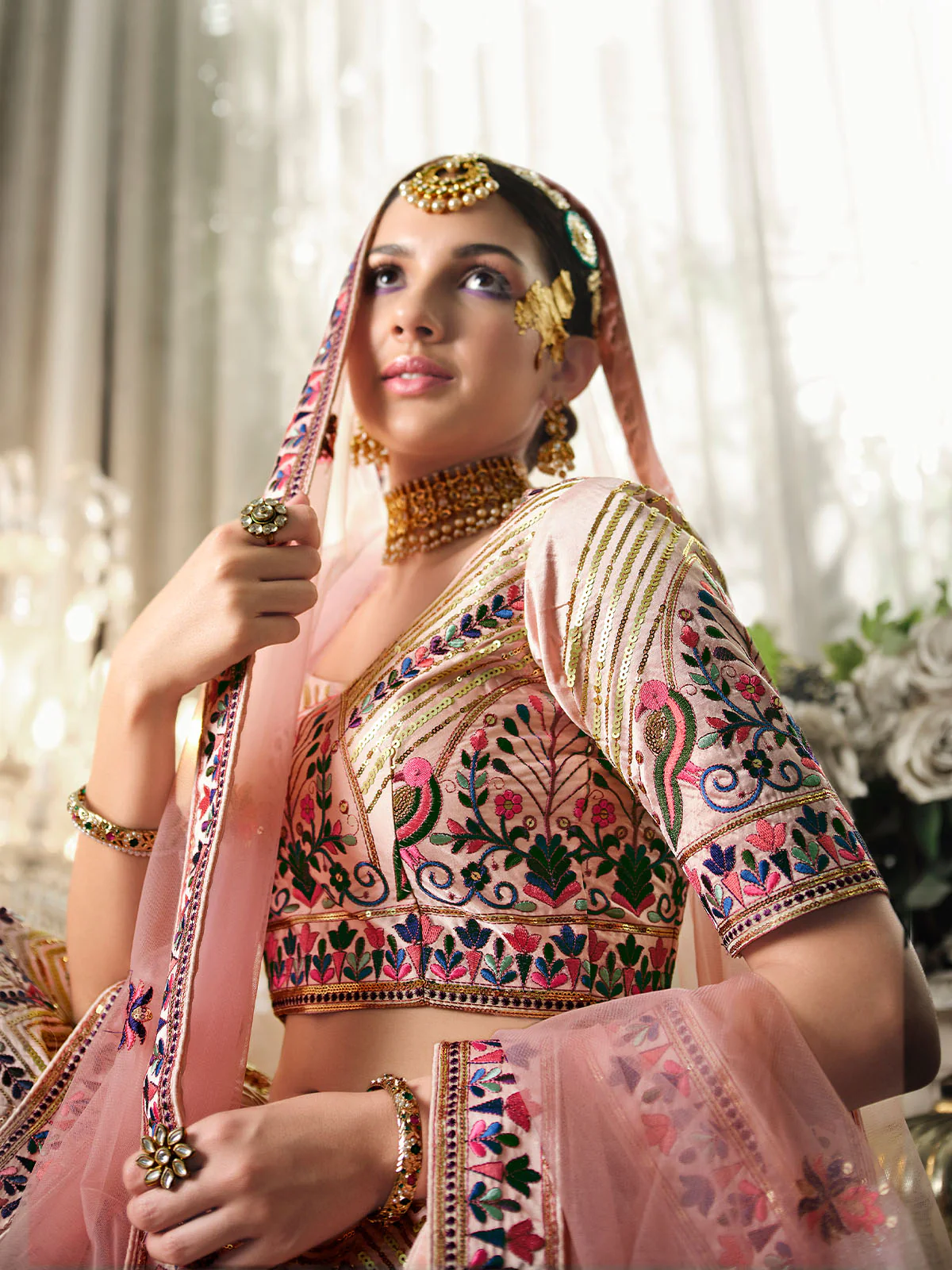 Odette Women Peach Semi Stitched Lehenga With  Unstitched Blouse - Image 5