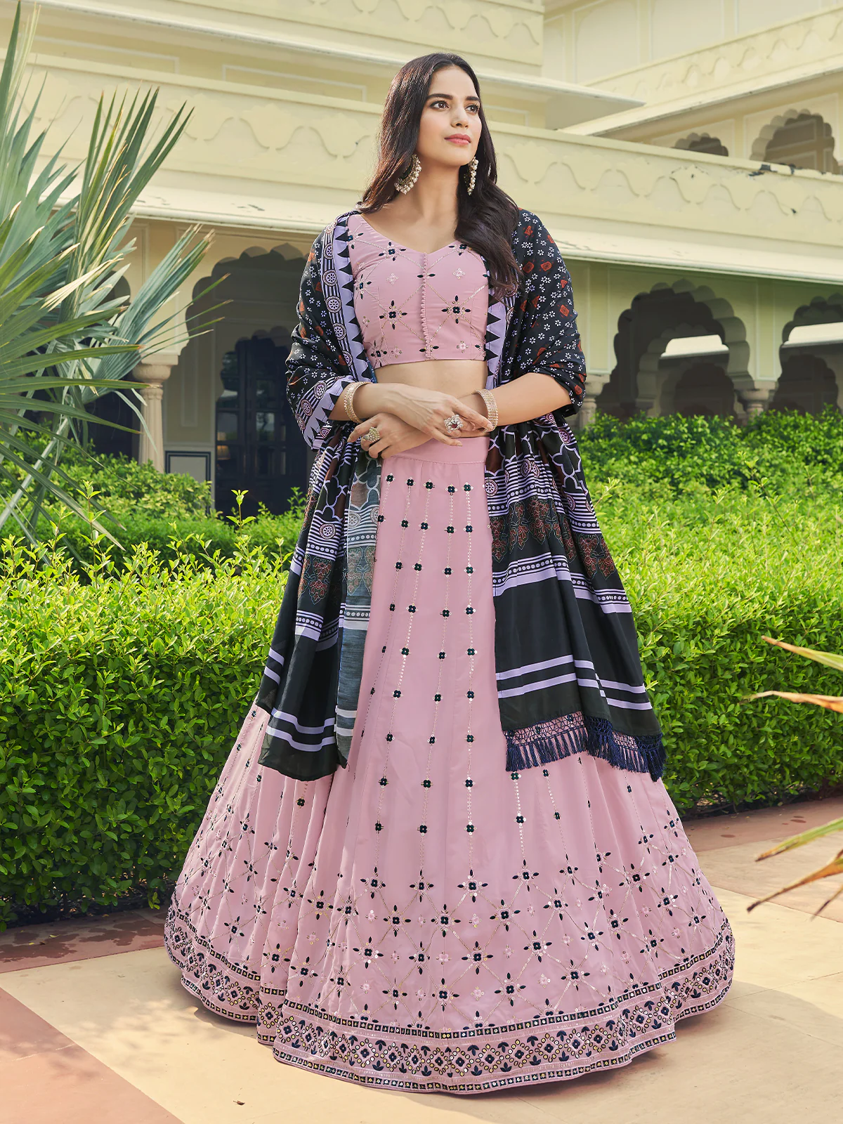 Odette Women Pink Semi Stitched Lehenga With Unstitched Blouse - Image 2