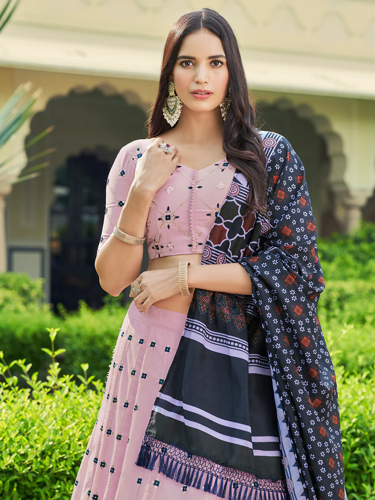 Odette Women Pink Semi Stitched Lehenga With Unstitched Blouse - Image 3