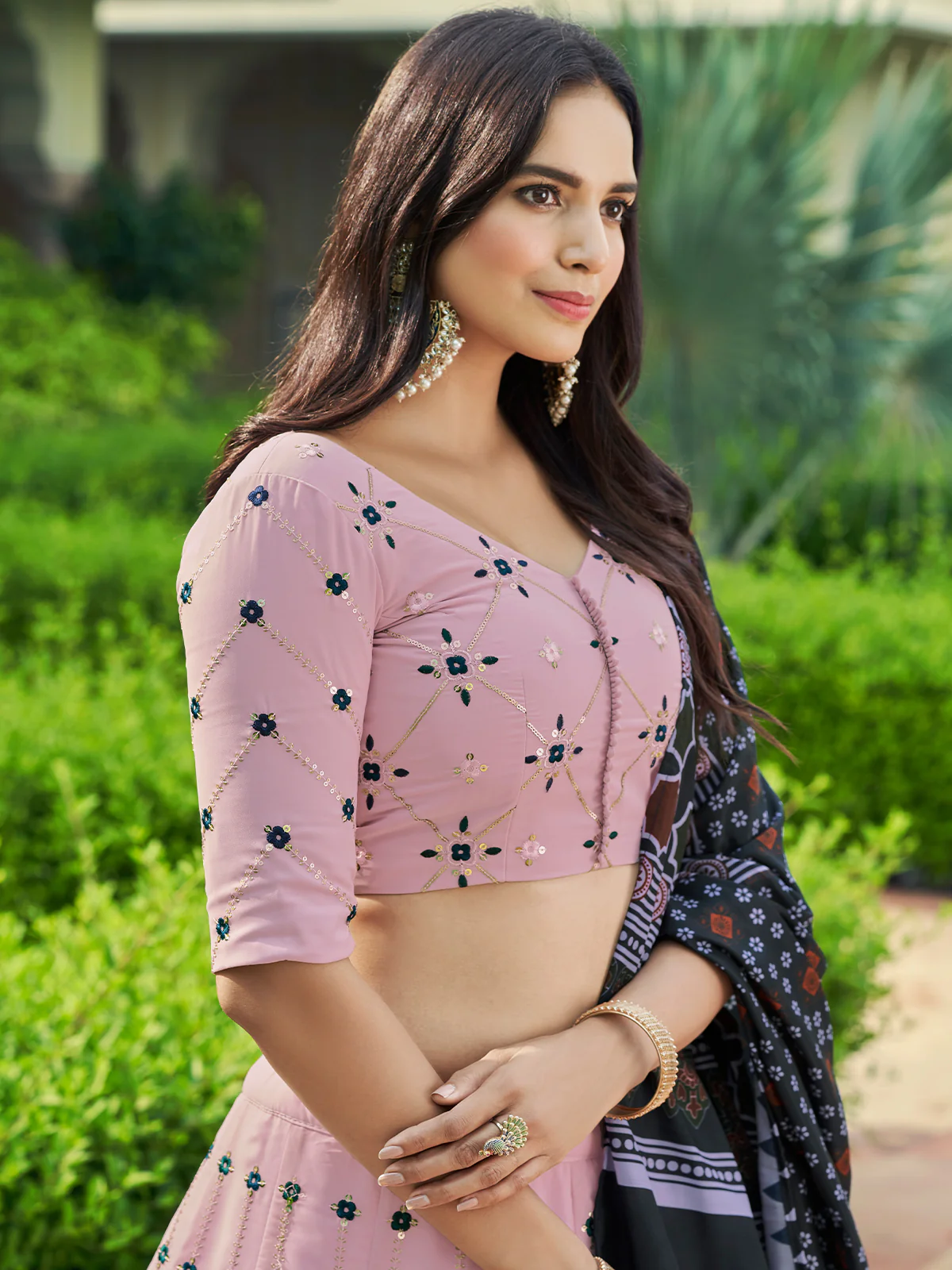 Odette Women Pink Semi Stitched Lehenga With Unstitched Blouse - Image 4