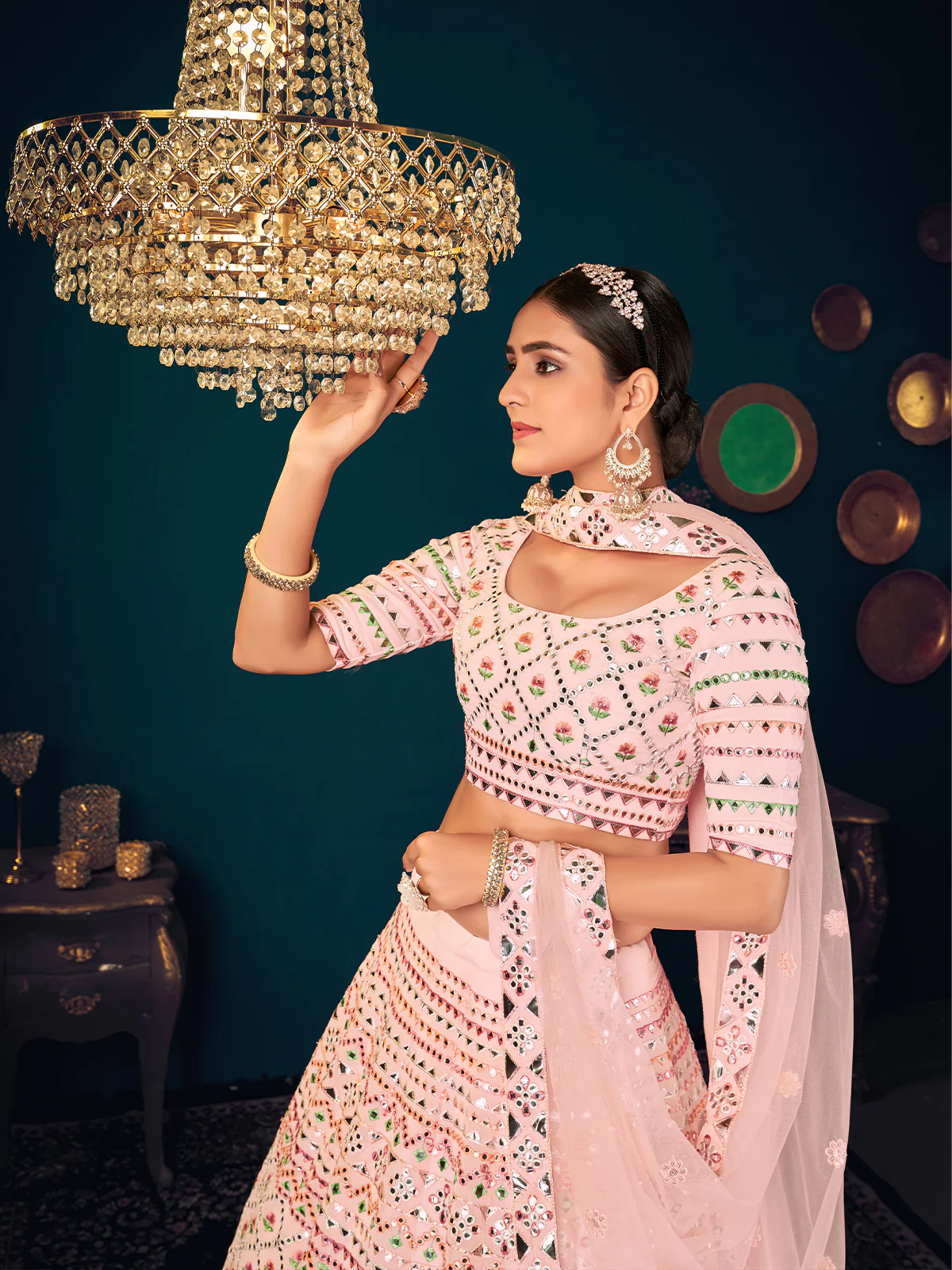 Odette Women Pink Semi Stitched Lehenga With  Unstitched Blouse - Image 2