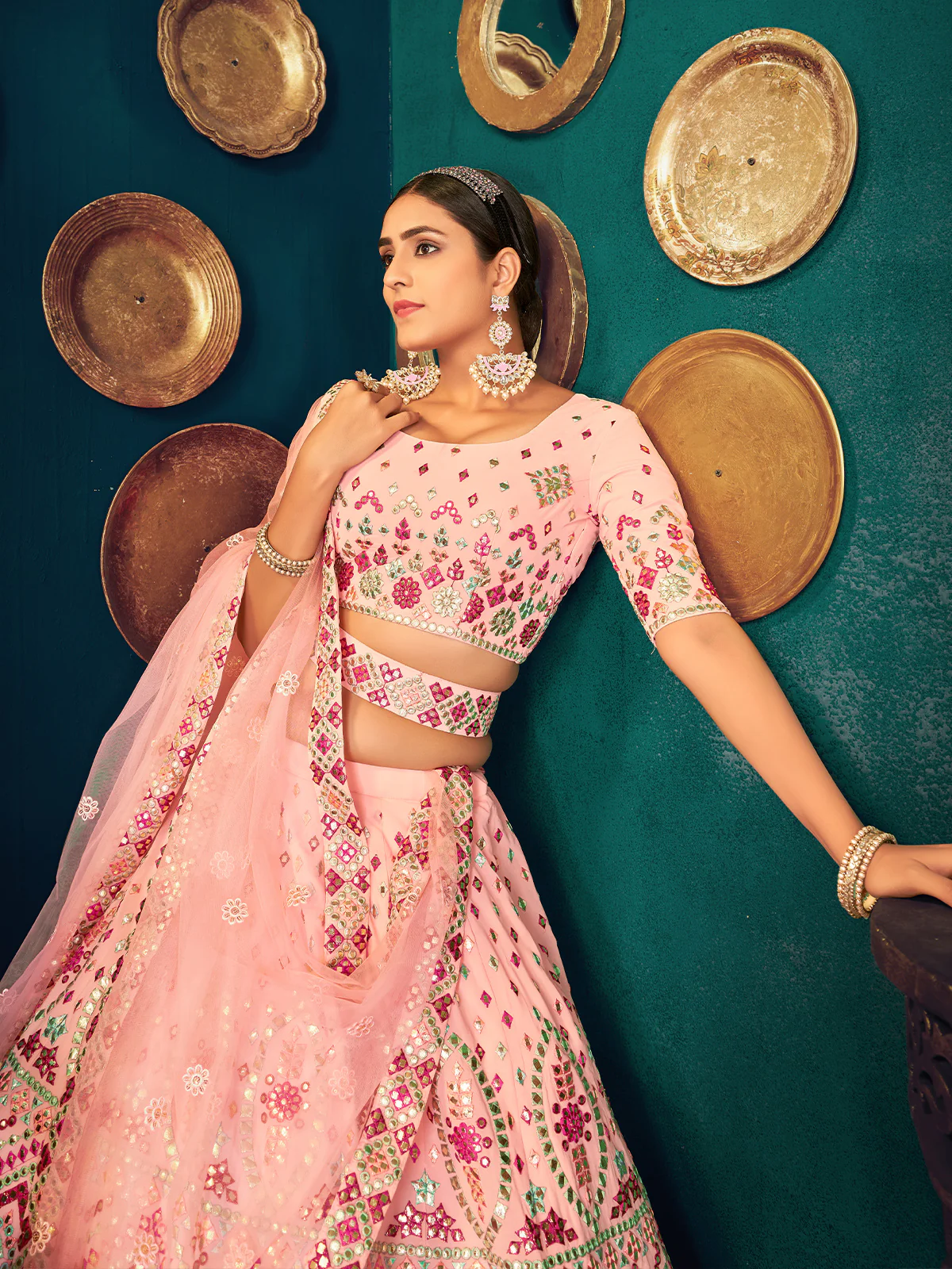 Odette Women Pink Semi Stitched Lehenga With  Unstitched Blouse - Image 3