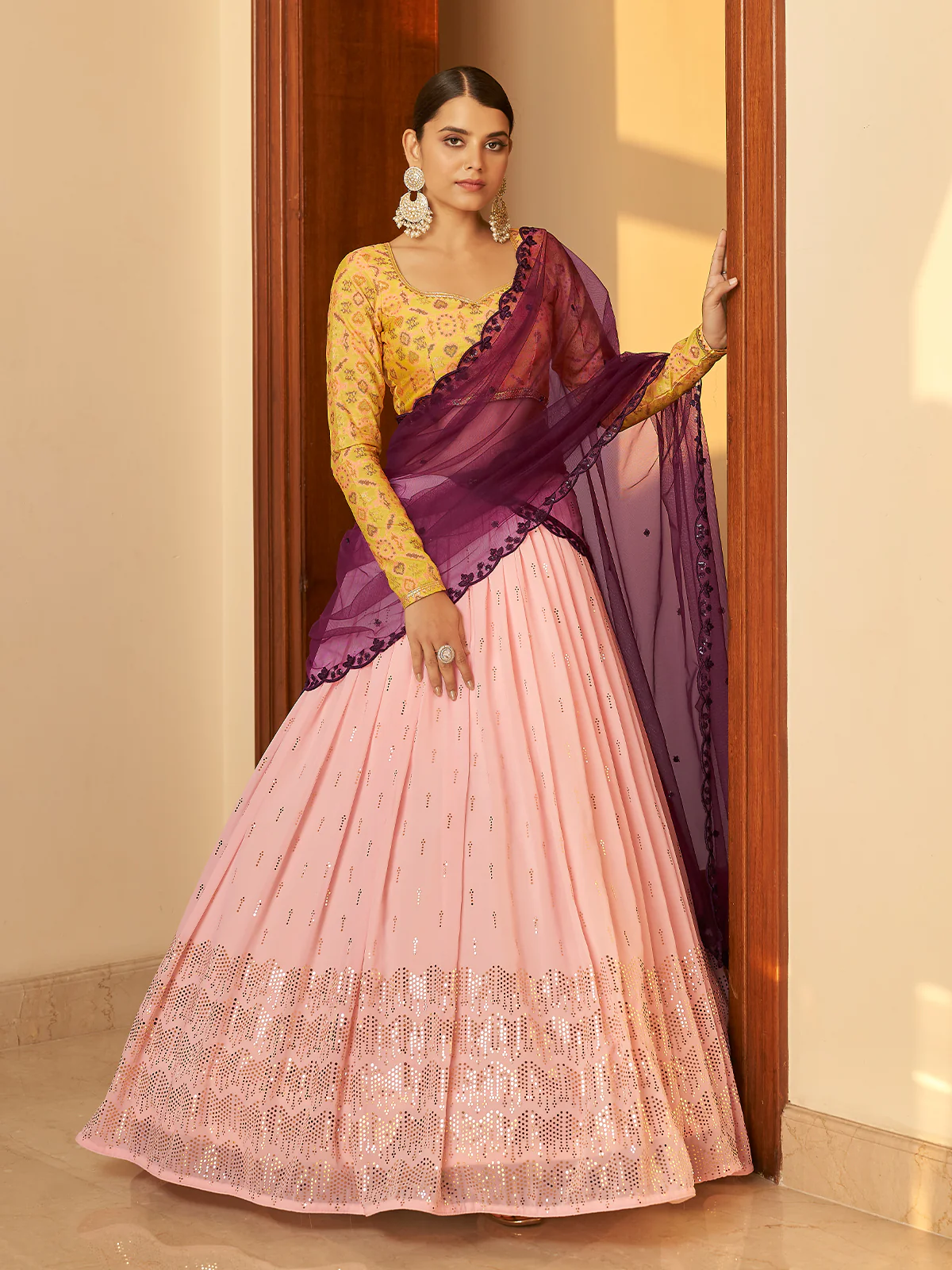 Odette Women Pink Semi Stitched Lehenga With  Unstitched Blouse - Image 2