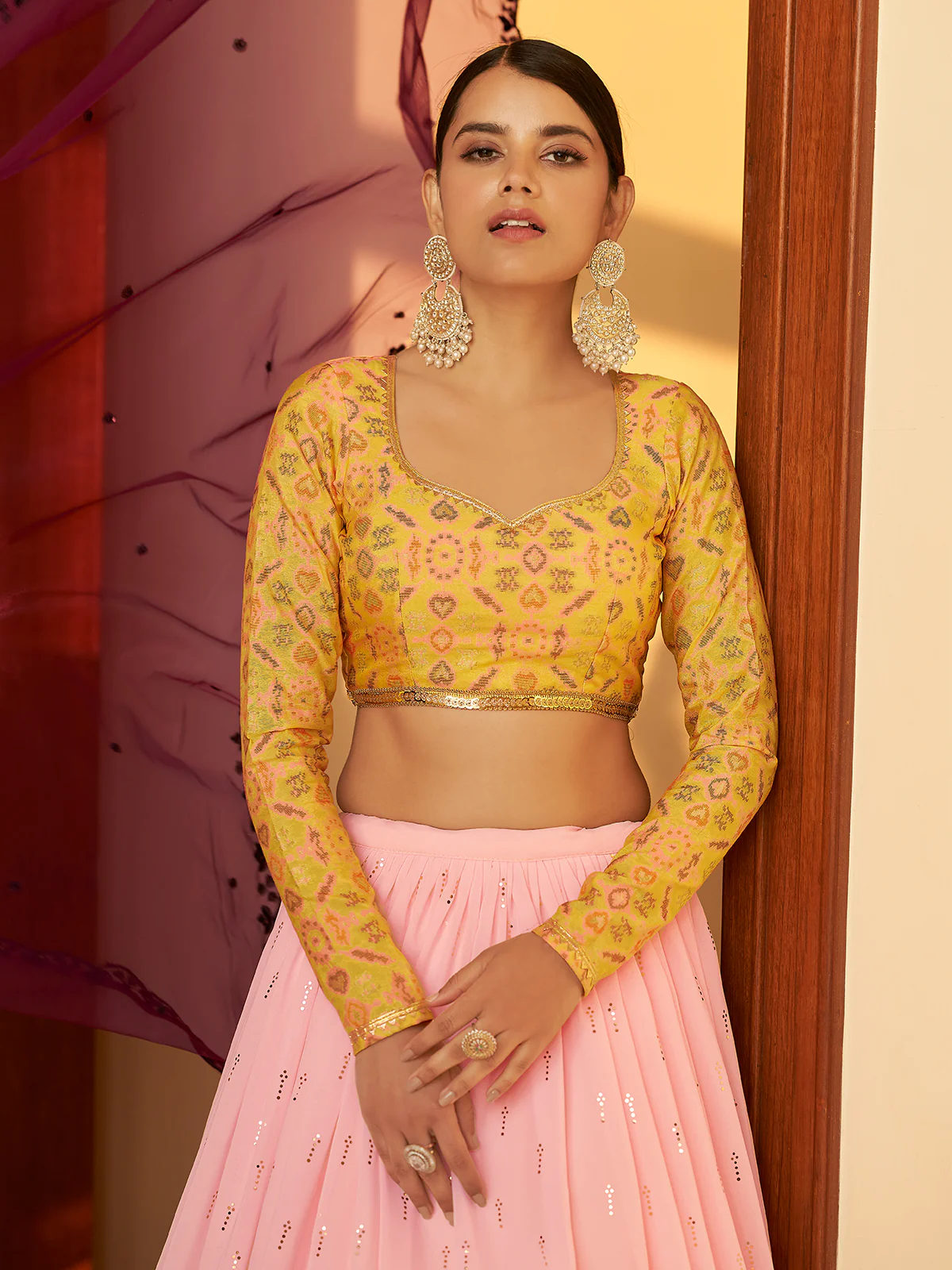 Odette Women Pink Semi Stitched Lehenga With  Unstitched Blouse - Image 4