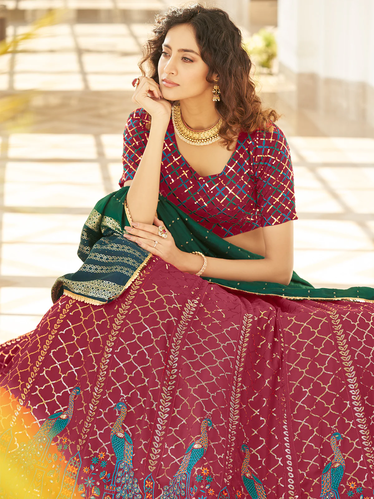 Odette Women Pink Semi Stitched Lehenga With  Unstitched Blouse - Image 3