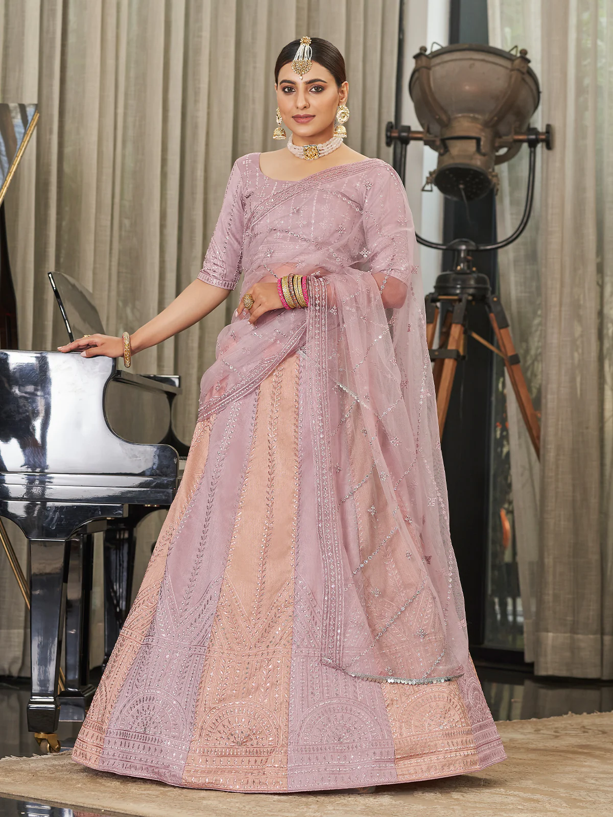 Odette Women Festive Designer Pink Semi Stitched Lehenga With Unstitched Blouse - Image 3
