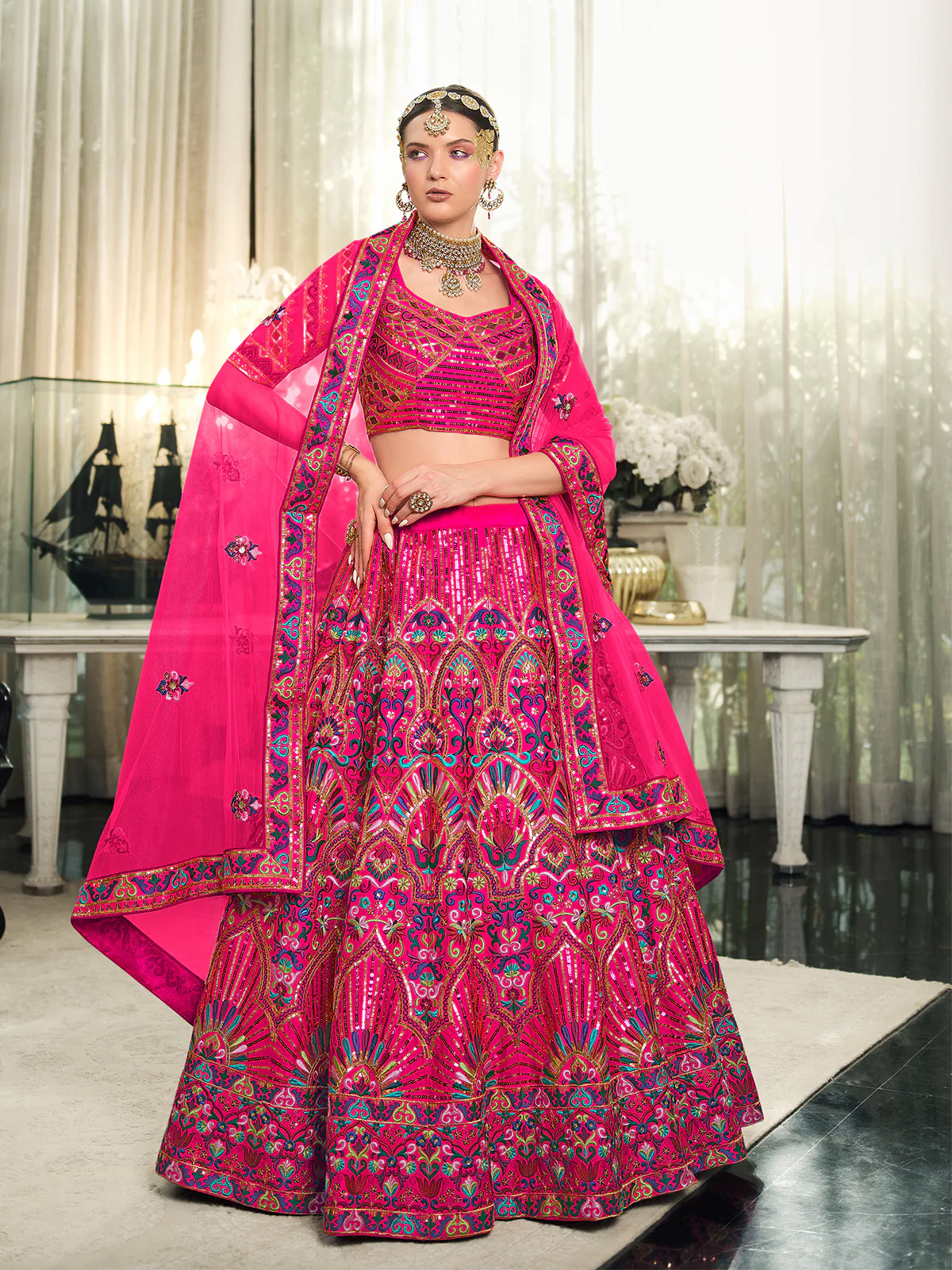 Odette Women Pink Semi Stitched Lehenga With  Unstitched Blouse - Image 2