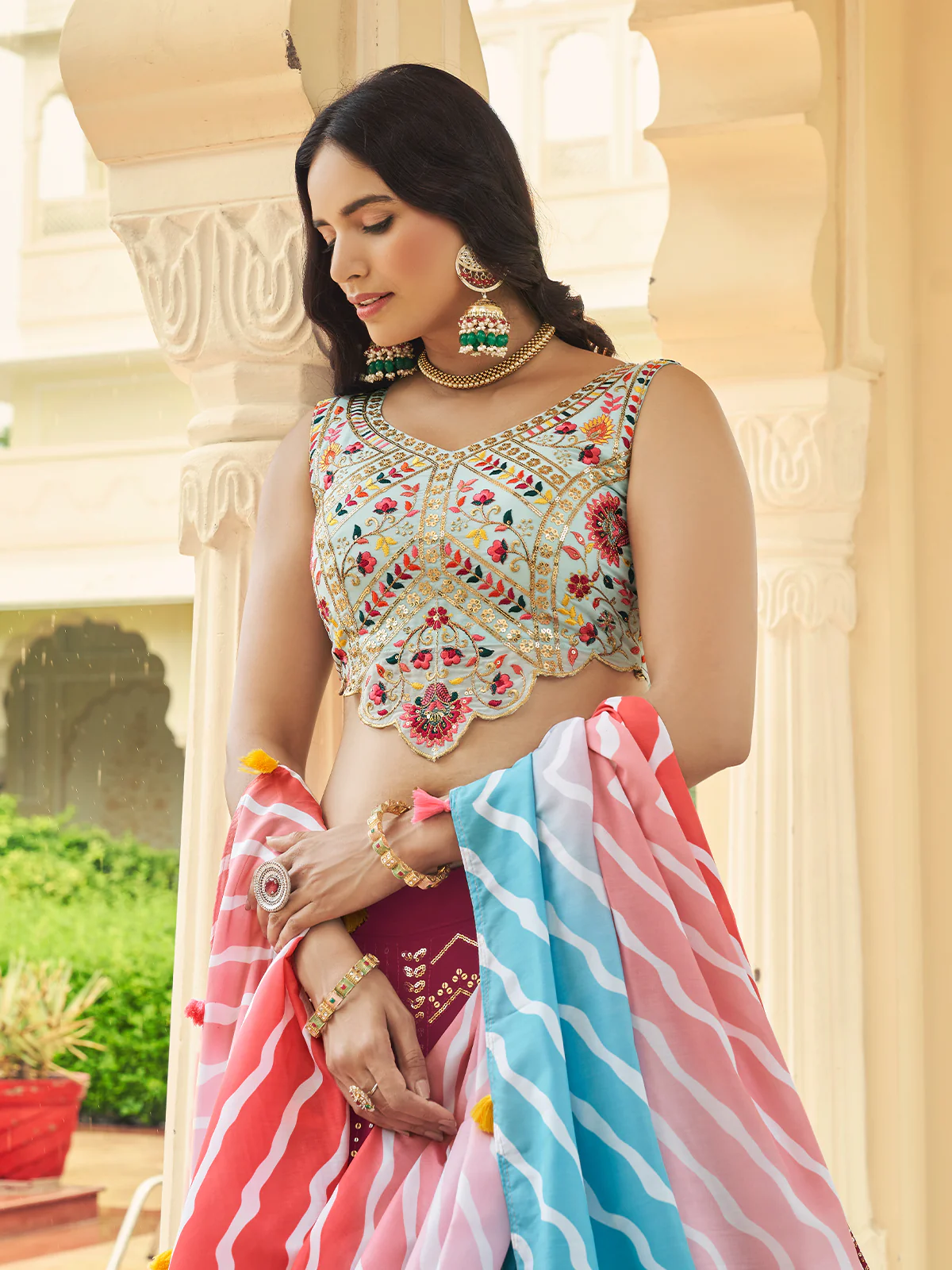 Odette Women Pink Semi Stitched Lehenga With  Unstitched Blouse - Image 3