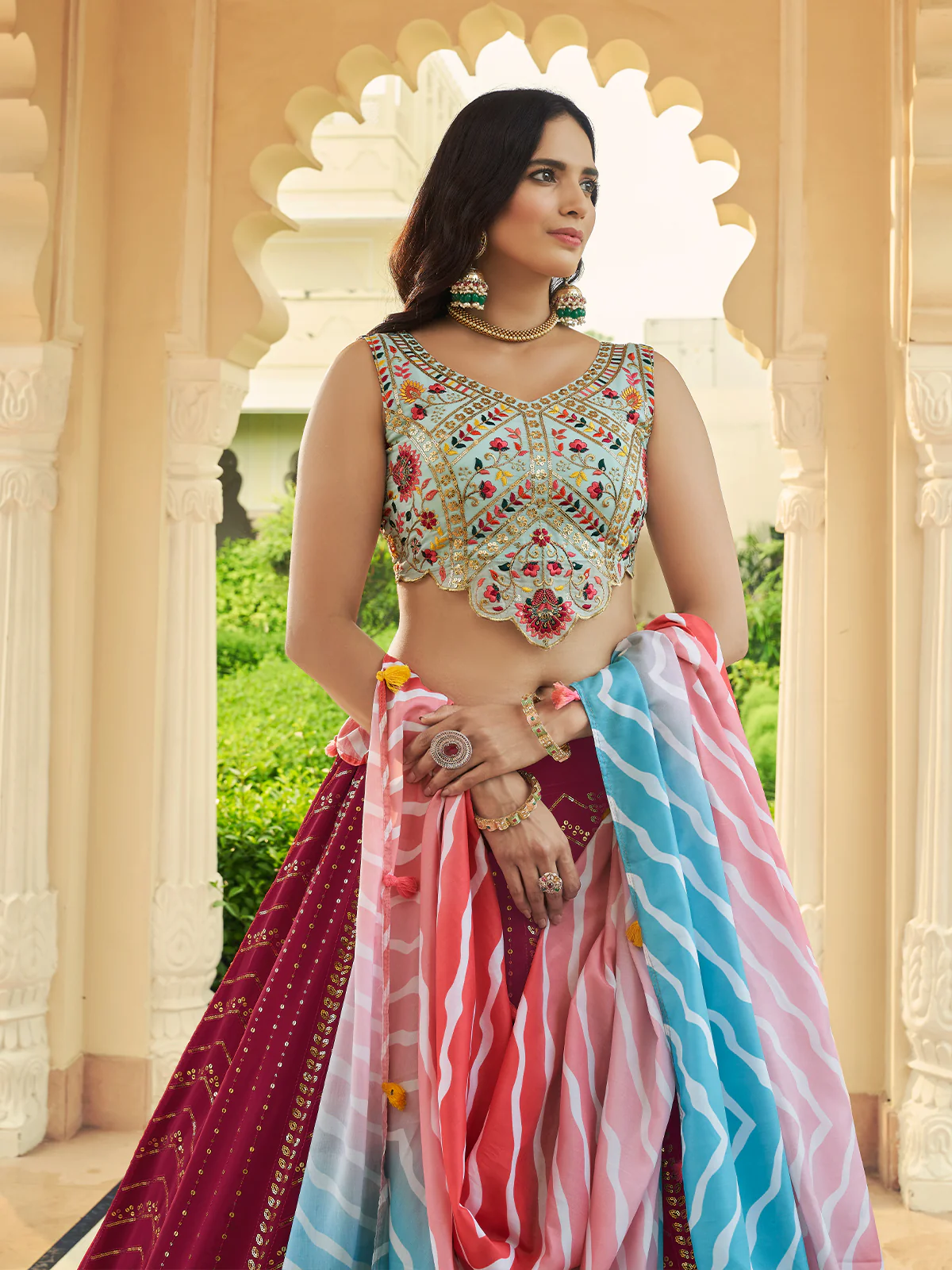 Odette Women Pink Semi Stitched Lehenga With  Unstitched Blouse - Image 4