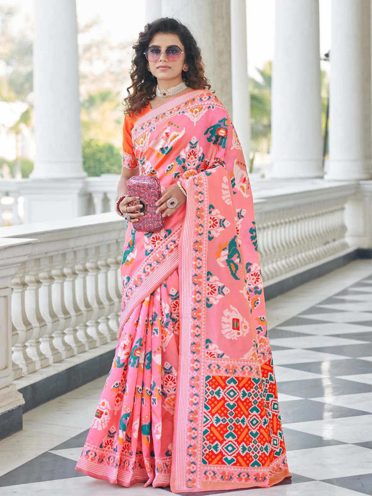 Odette Women Festive Designer Pink Saree With Unstitched Blouse