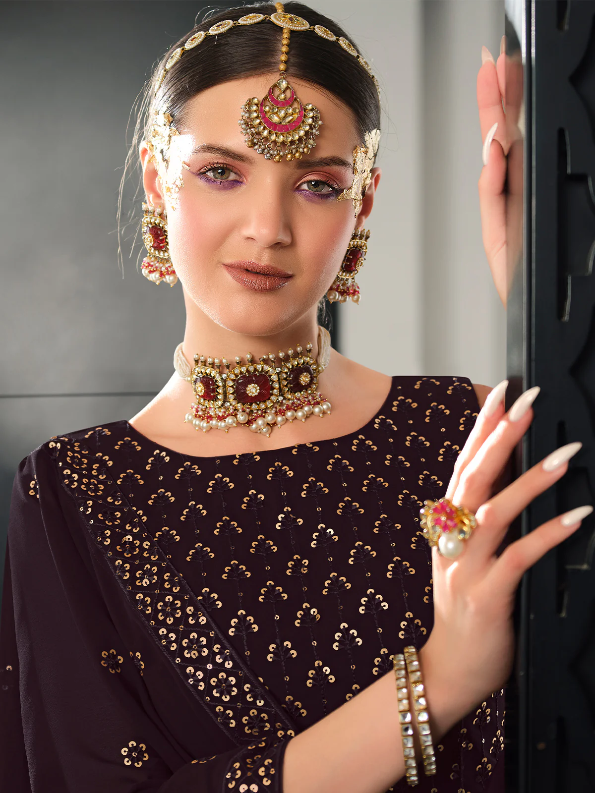 Odette Women Violet Semi Stitched Lehenga With  Unstitched Blouse - Image 2
