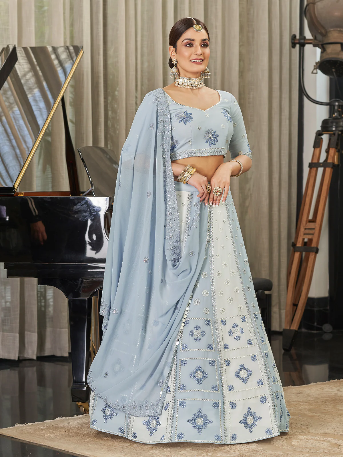 Odette Women Festive Designer White Semi Stitched Lehenga With Unstitched Blouse - Image 4